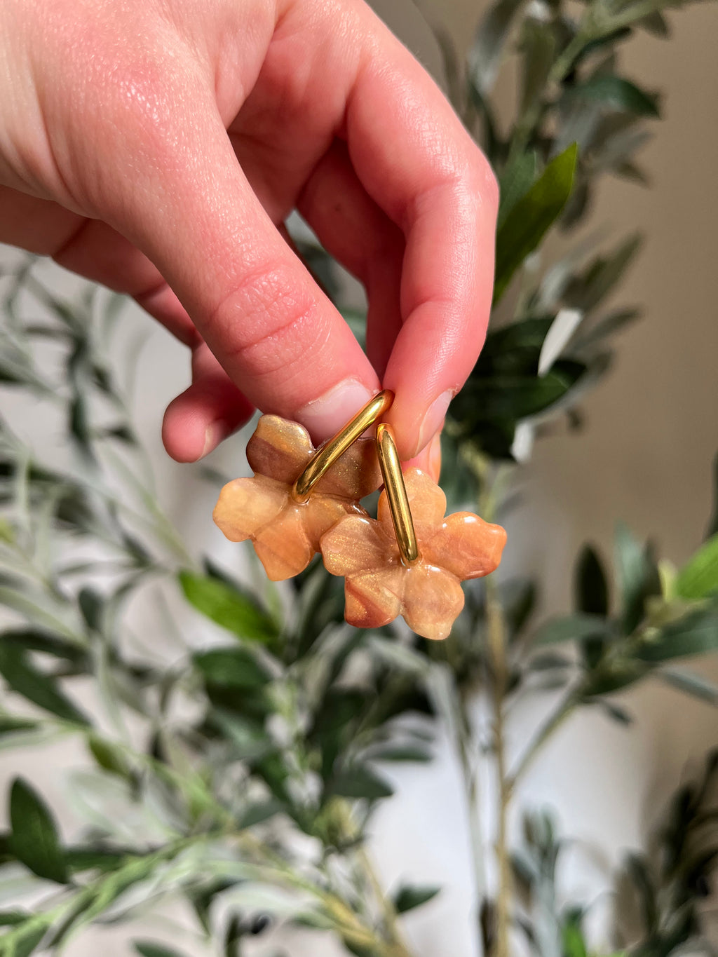 Pampilles fleurs - Marron & beige & or