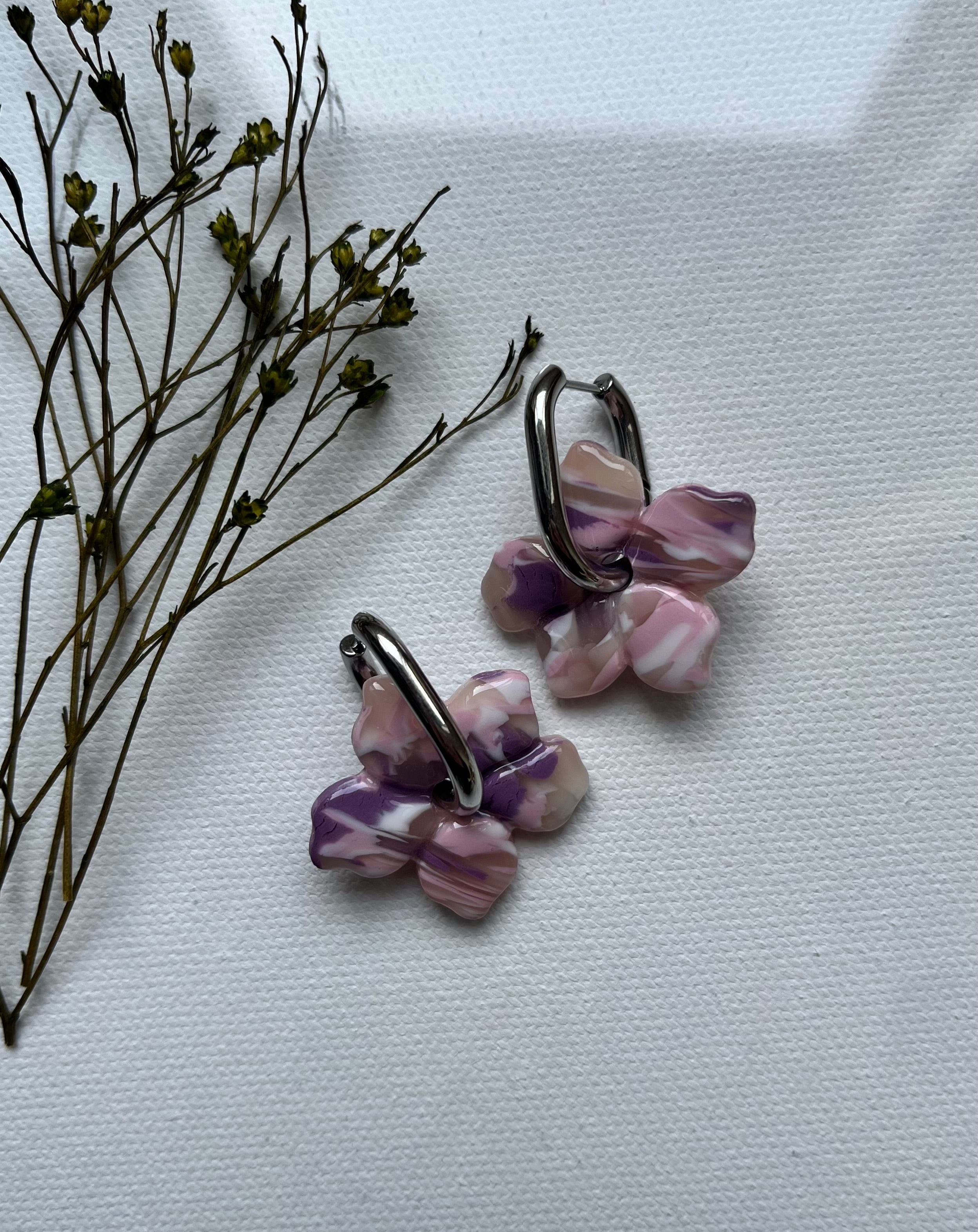 Pampilles fleurs violet & rose