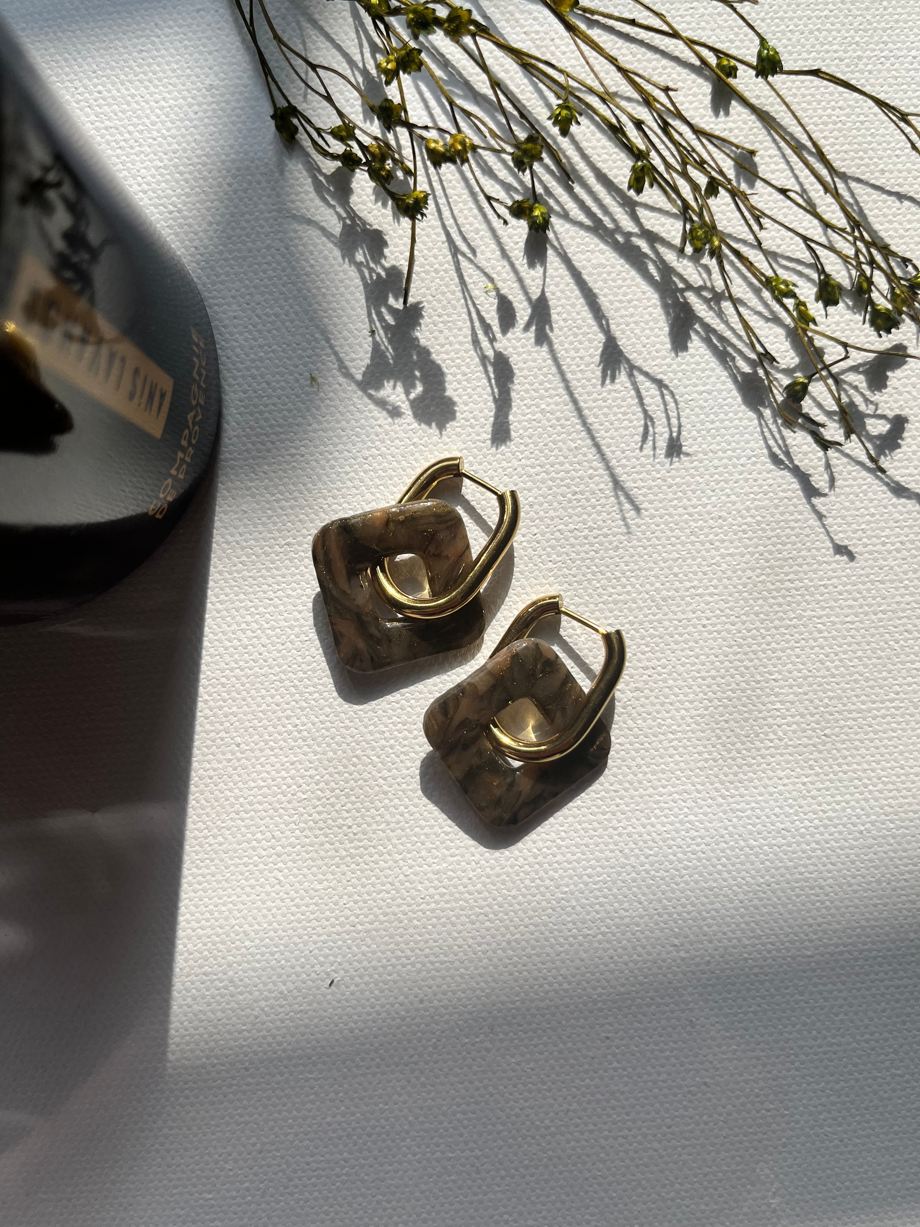 Pampilles carrées - Noir & or