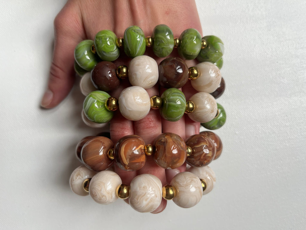 Bracelet perles - Blanc & Chocolat noir