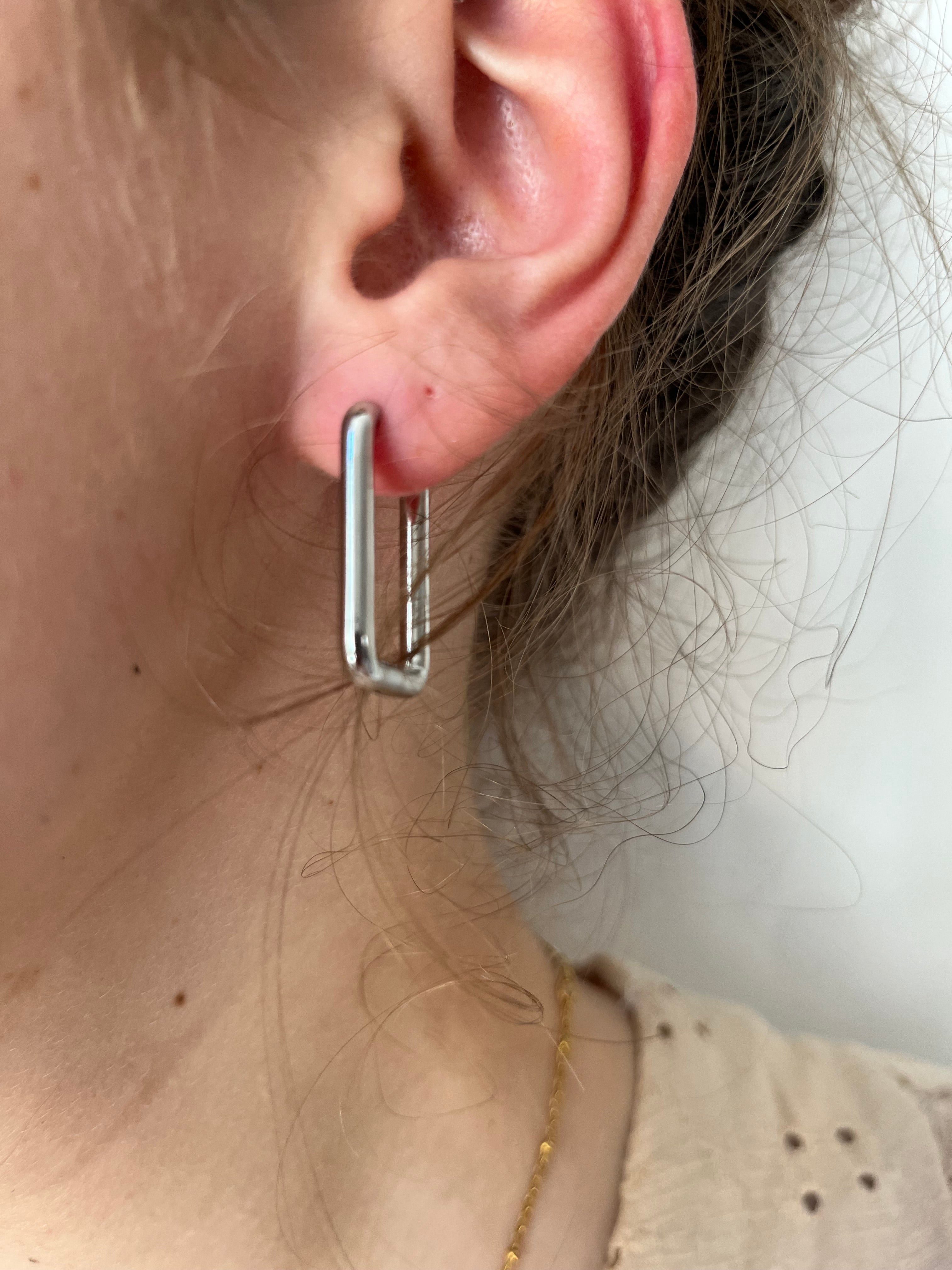 Créoles argent rectangle droit