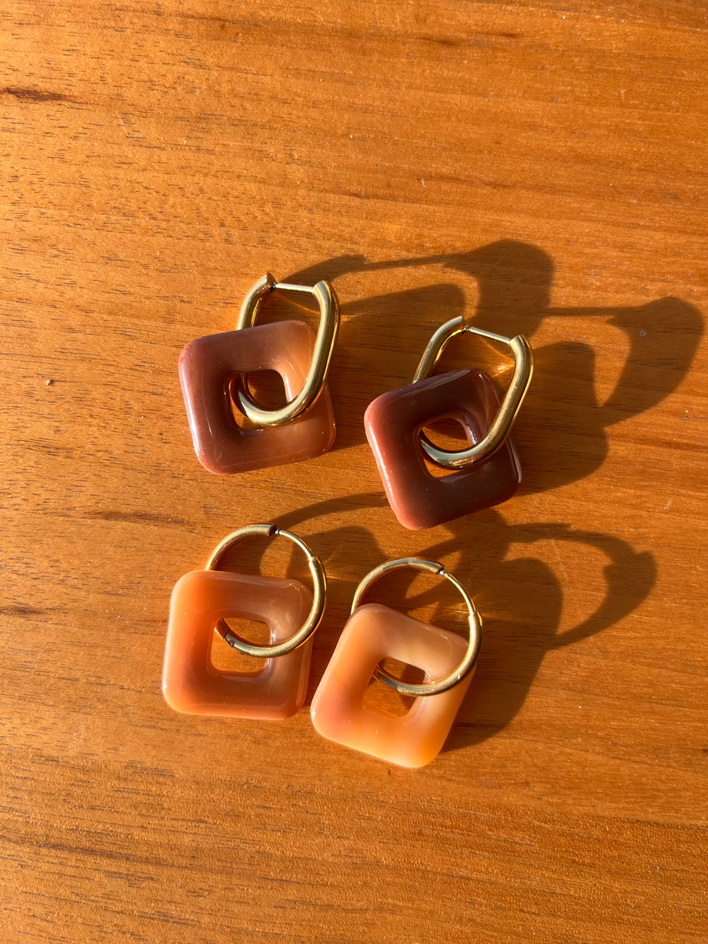 Pampilles carrées - Marron/camel effet pierre