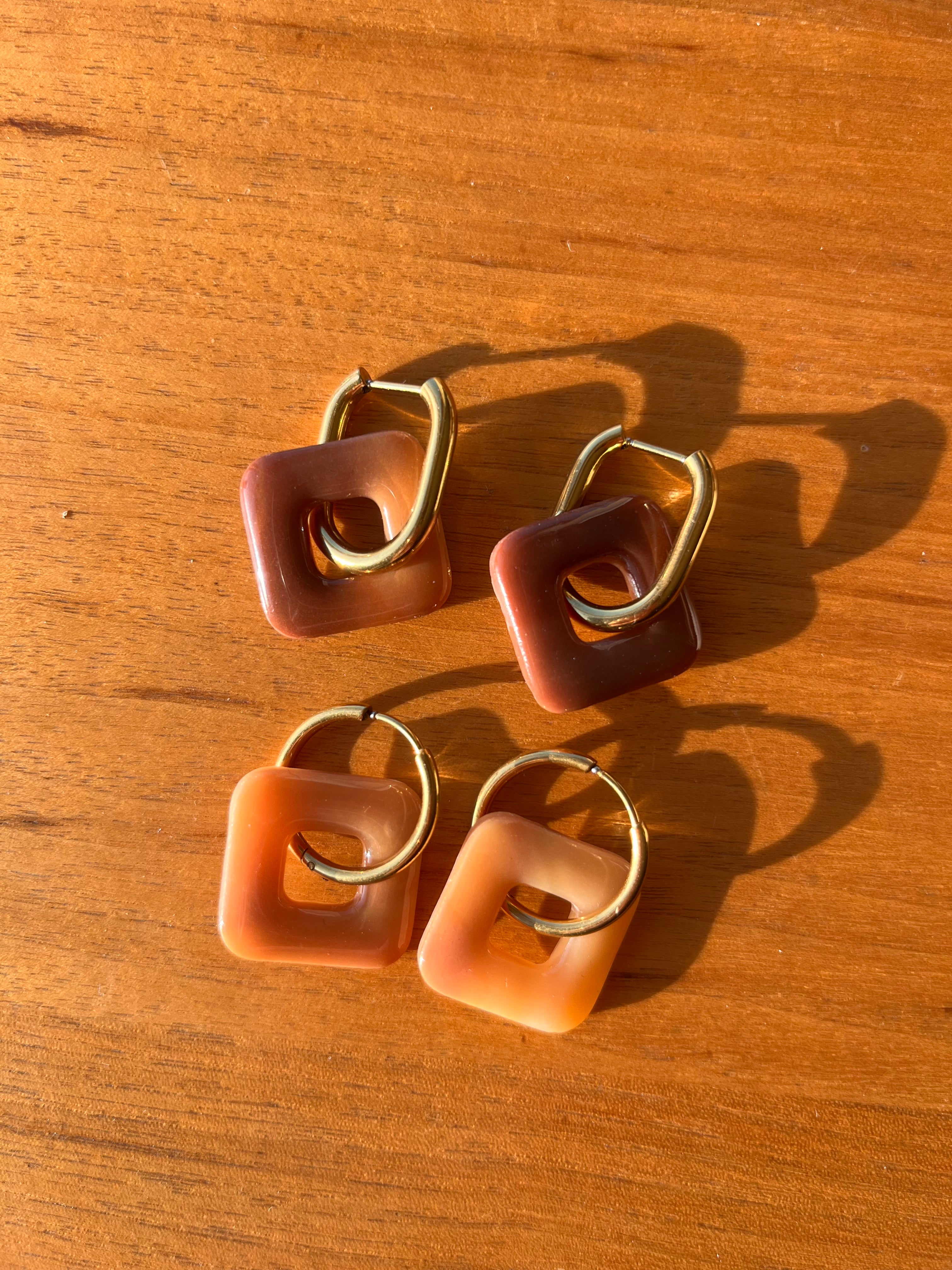 Pampilles carrées - Marron/camel effet pierre