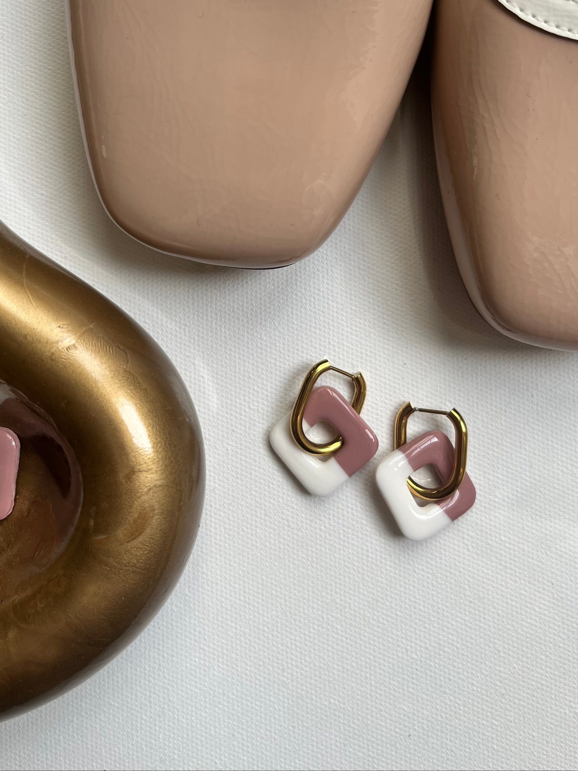 Pampilles carrées - Blanc & rose