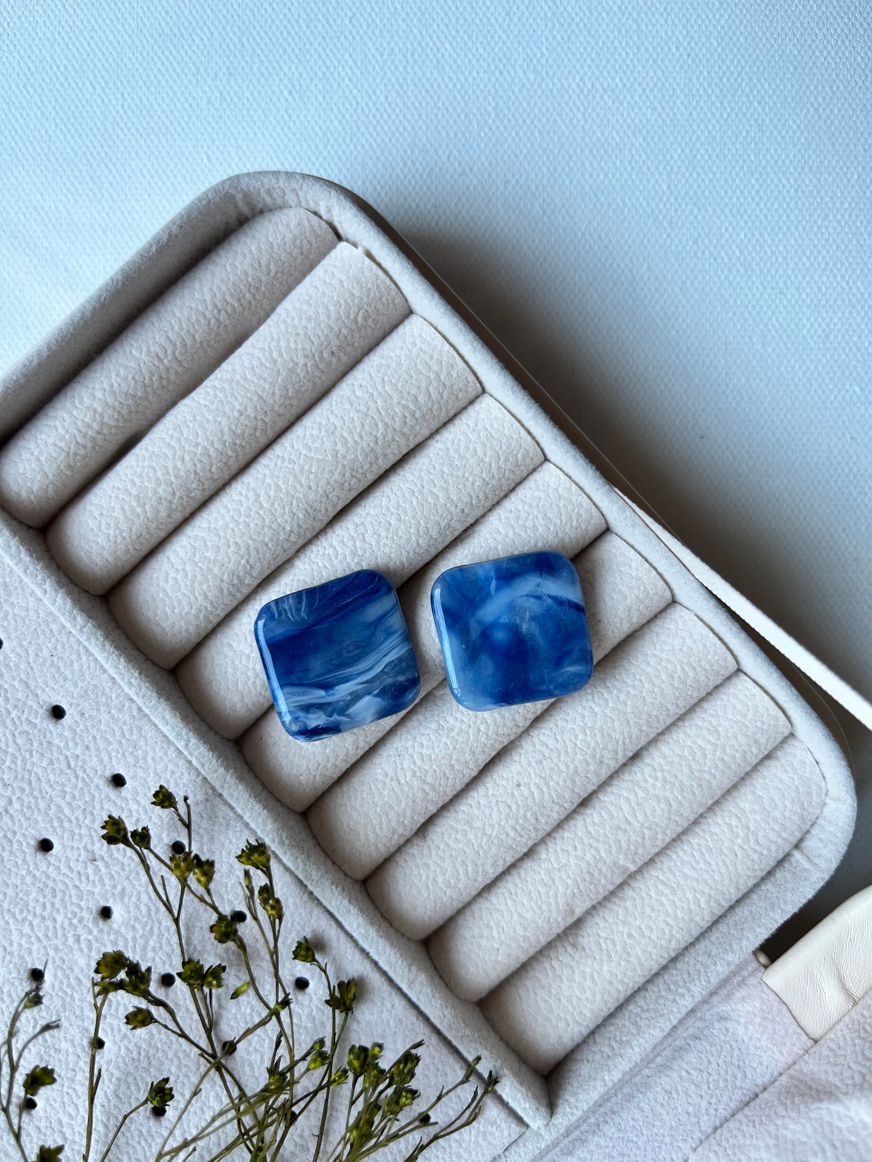 Boucles d’oreilles carrées - La mer