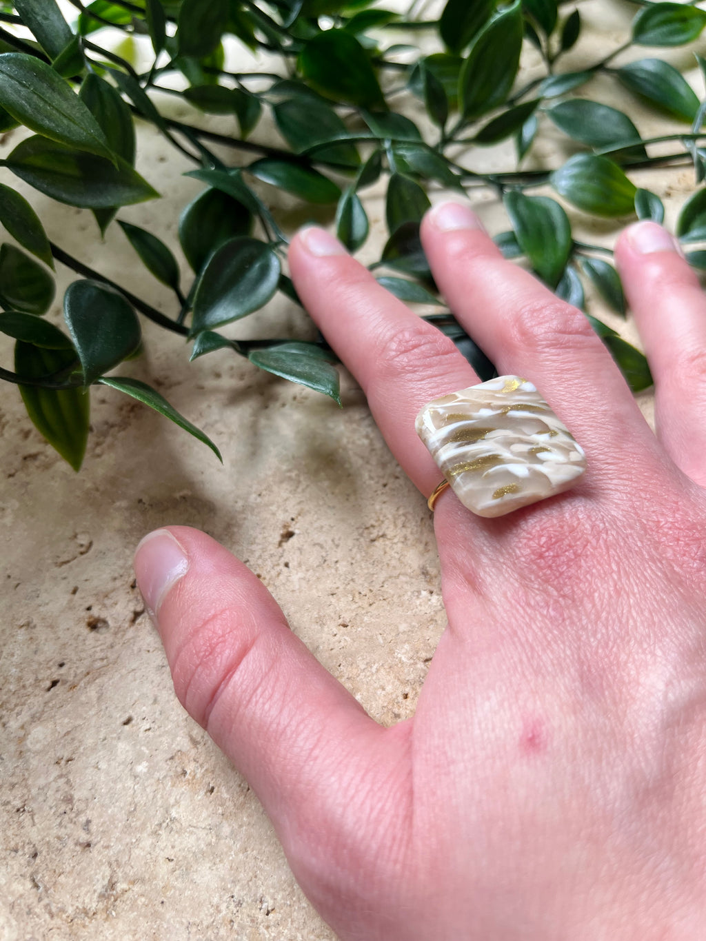 Bague carrée blanc & or