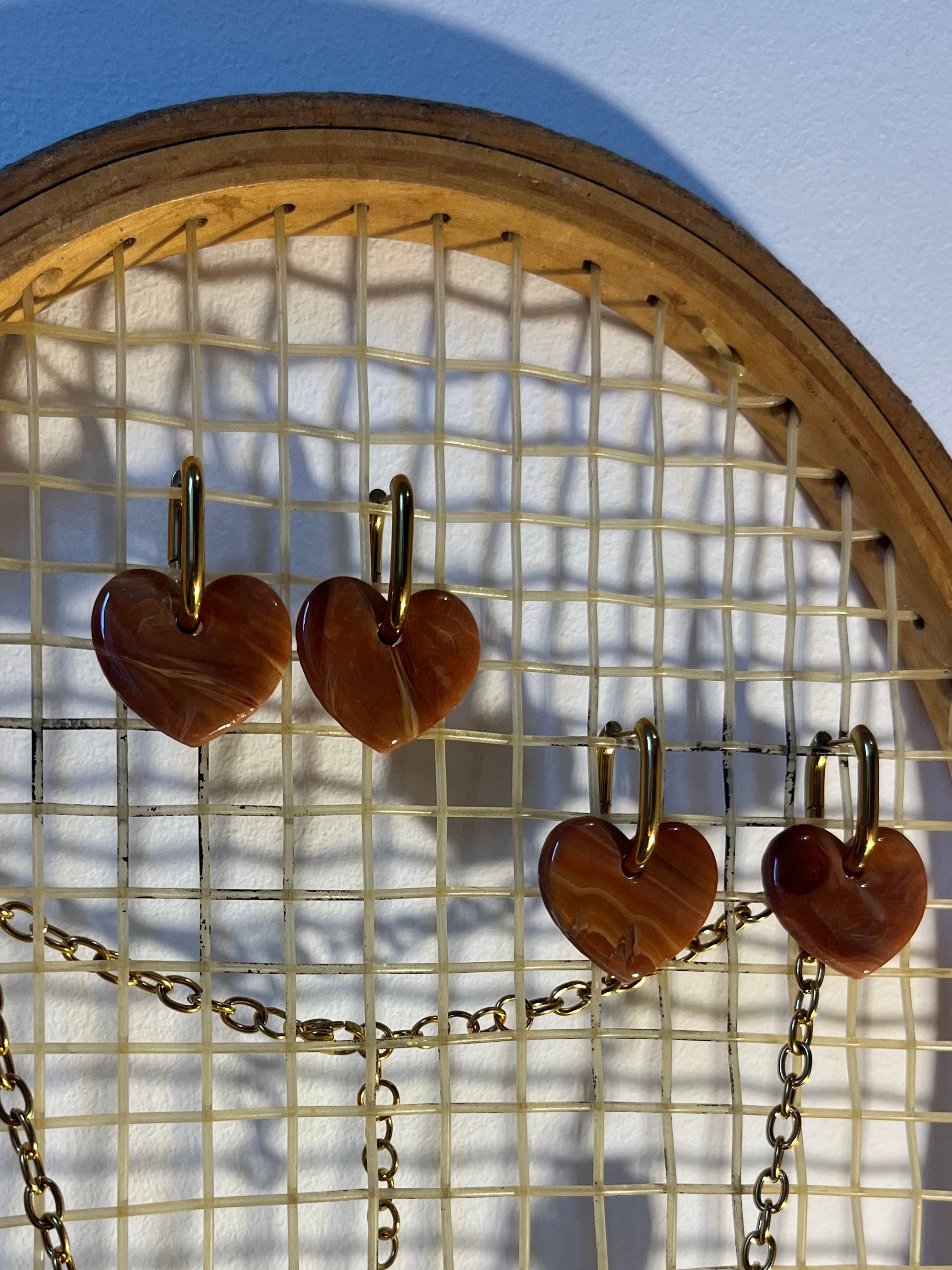 Pampilles cœurs marron effet pierre