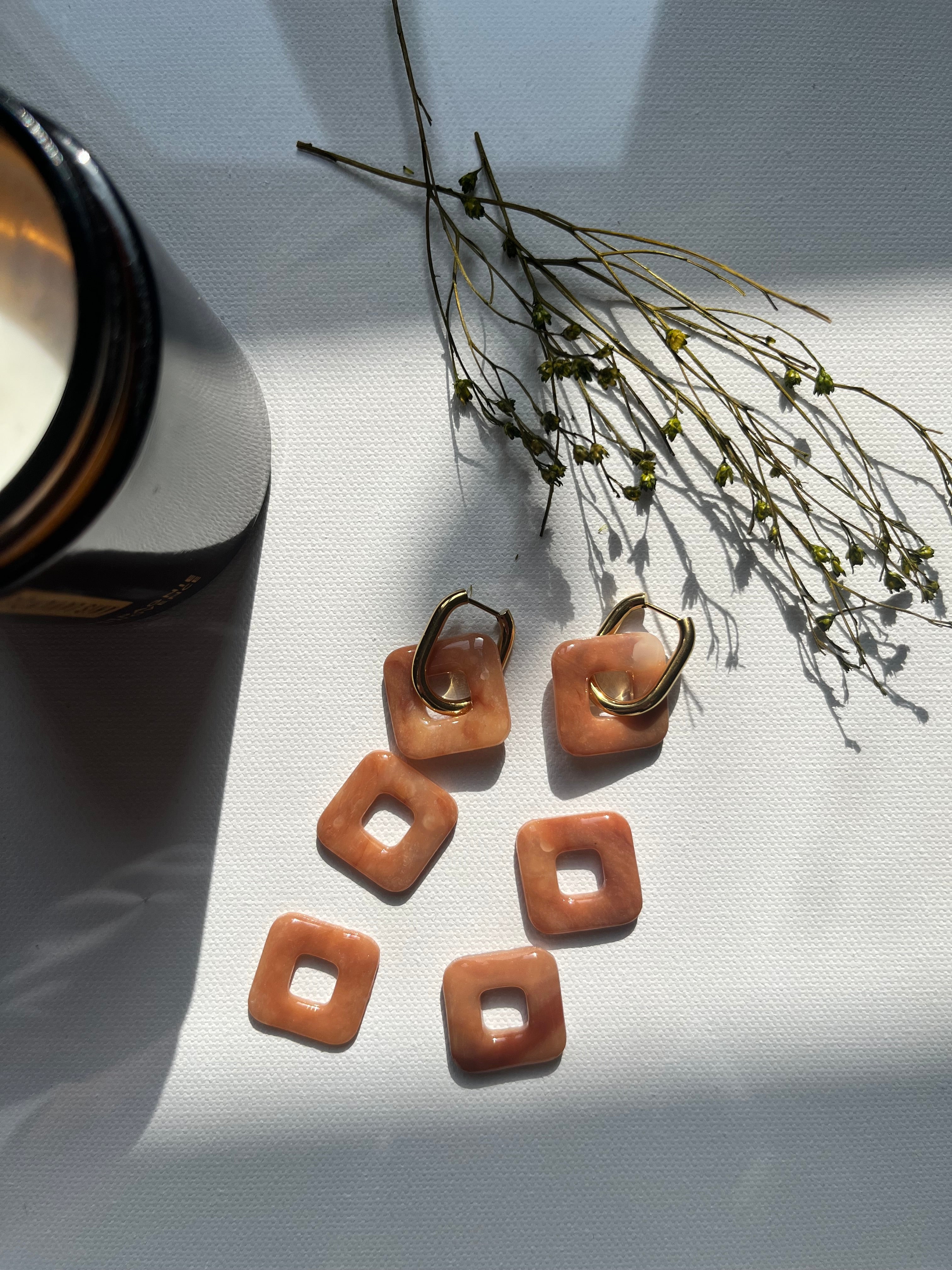 Pampilles carrées - Marron/camel effet pierre