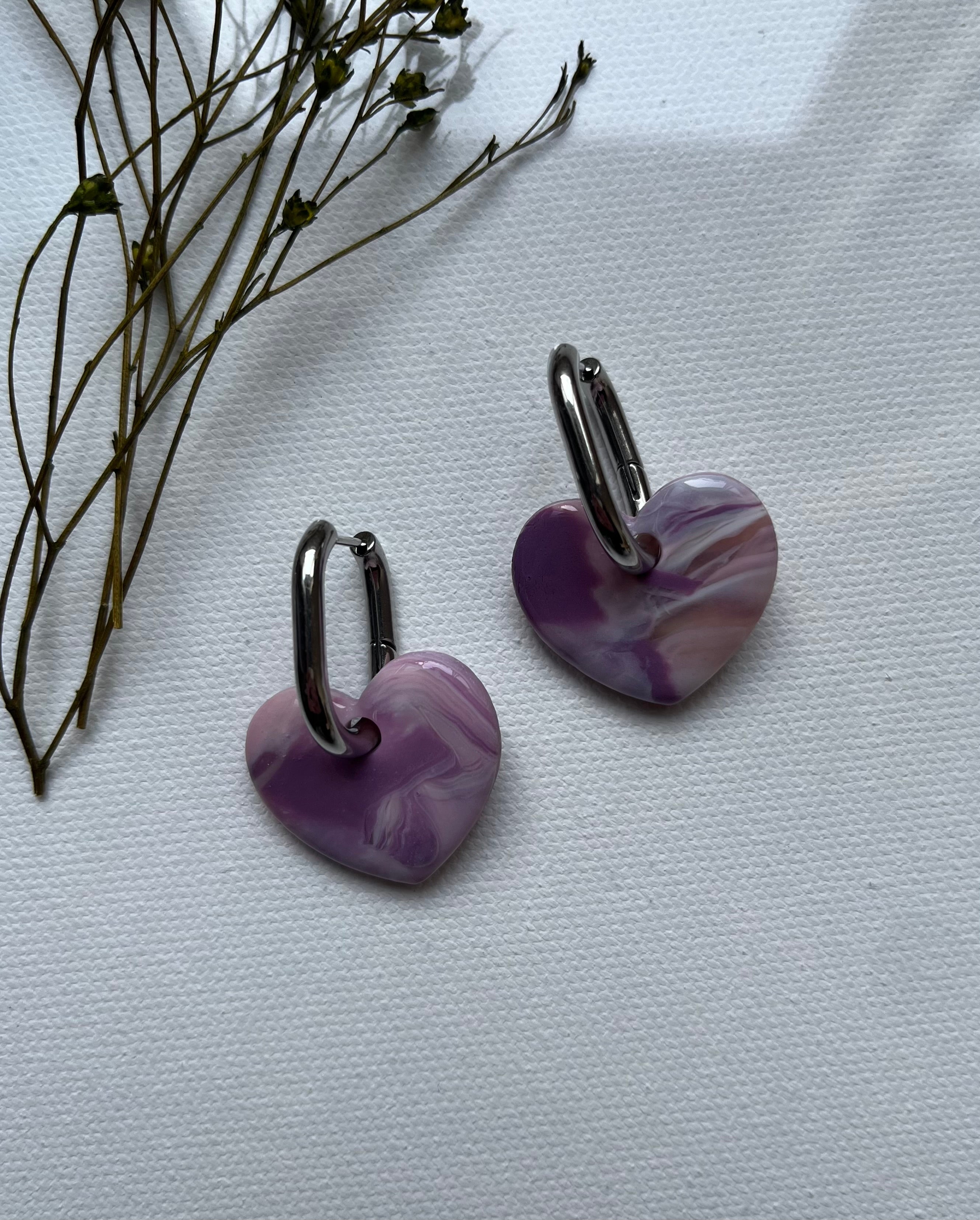 Pampilles cœurs violet & rose pale