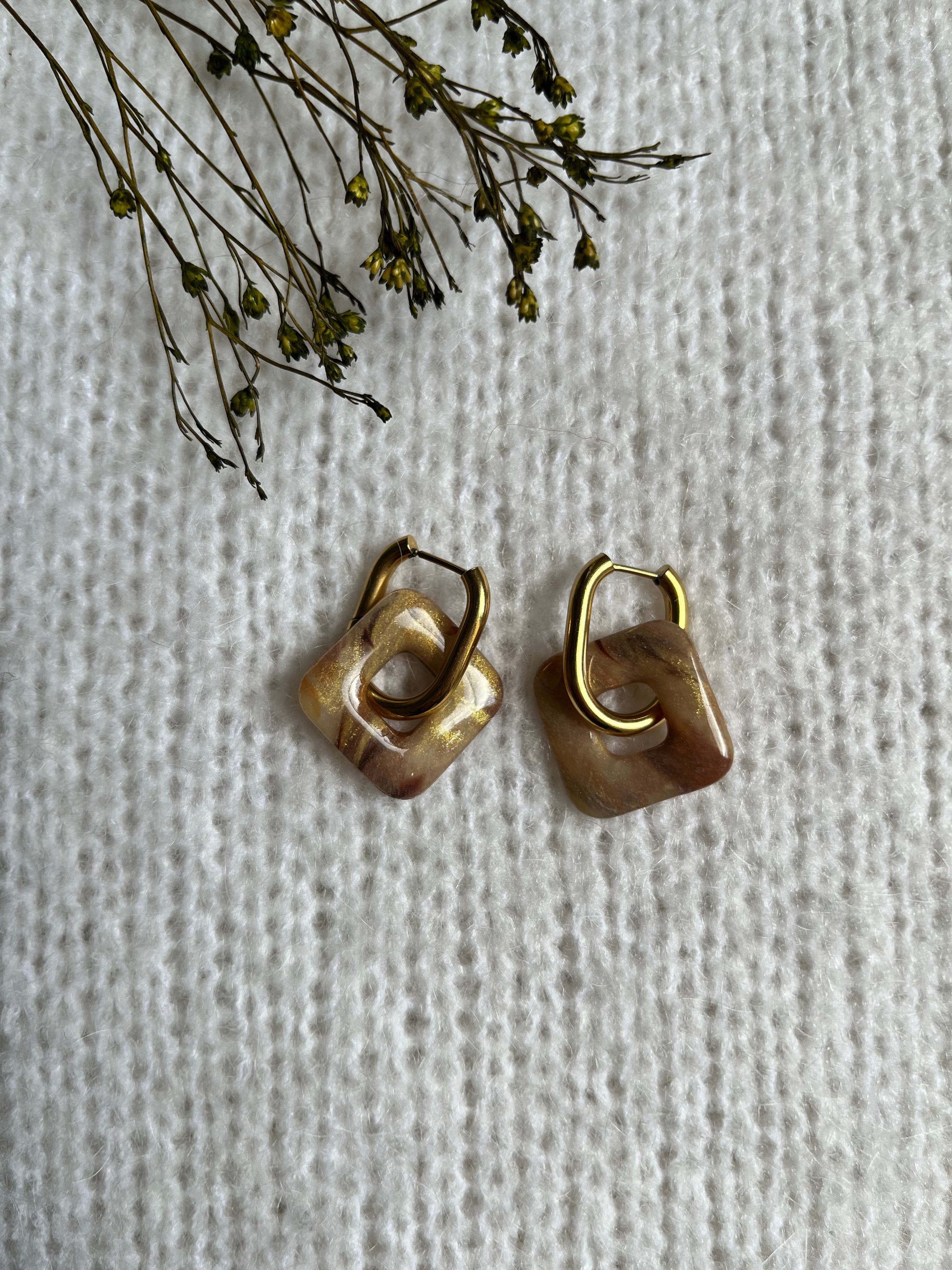 Pampilles carrées - Marron & or