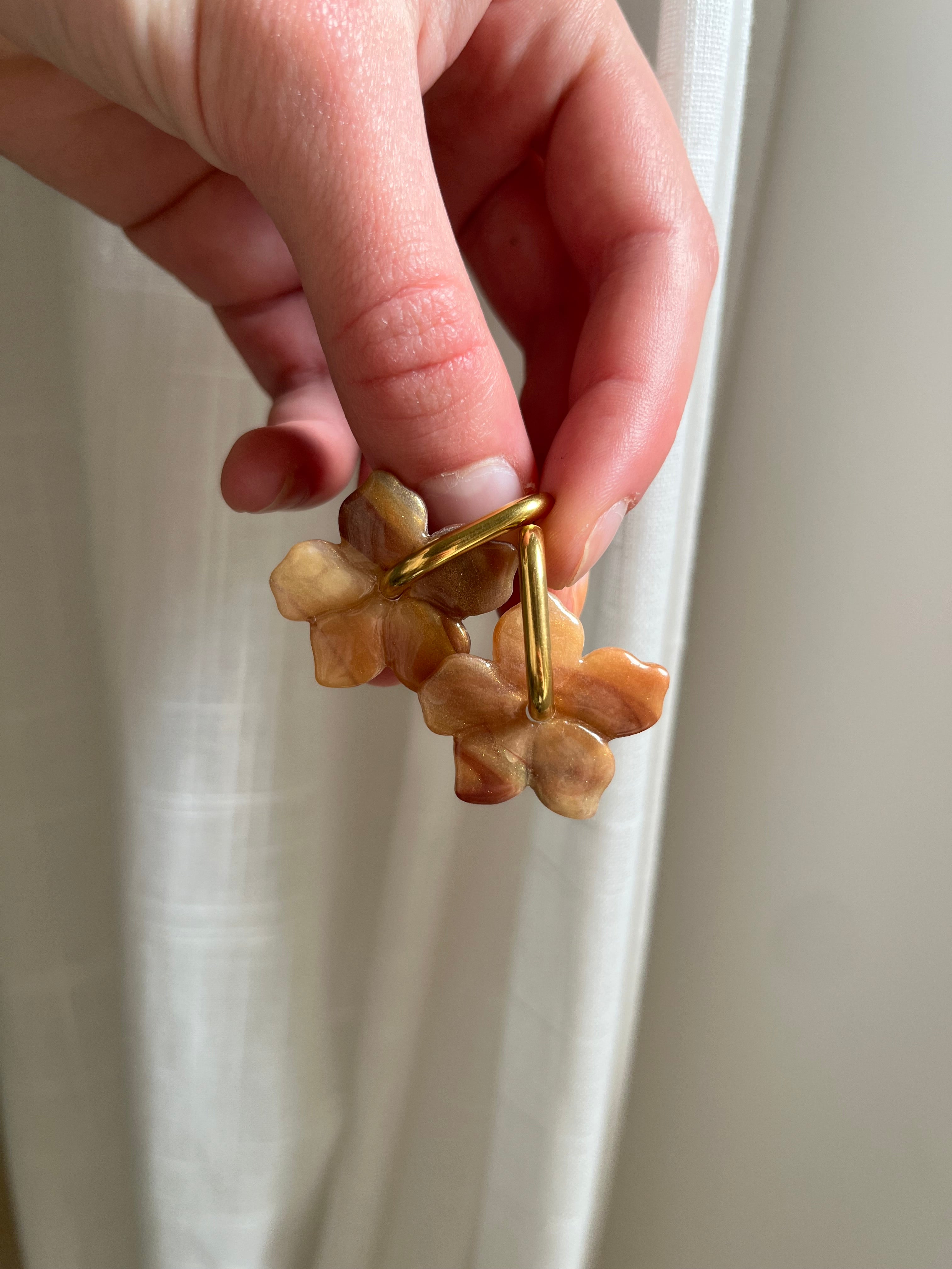 Pampilles fleurs - Marron & beige & or