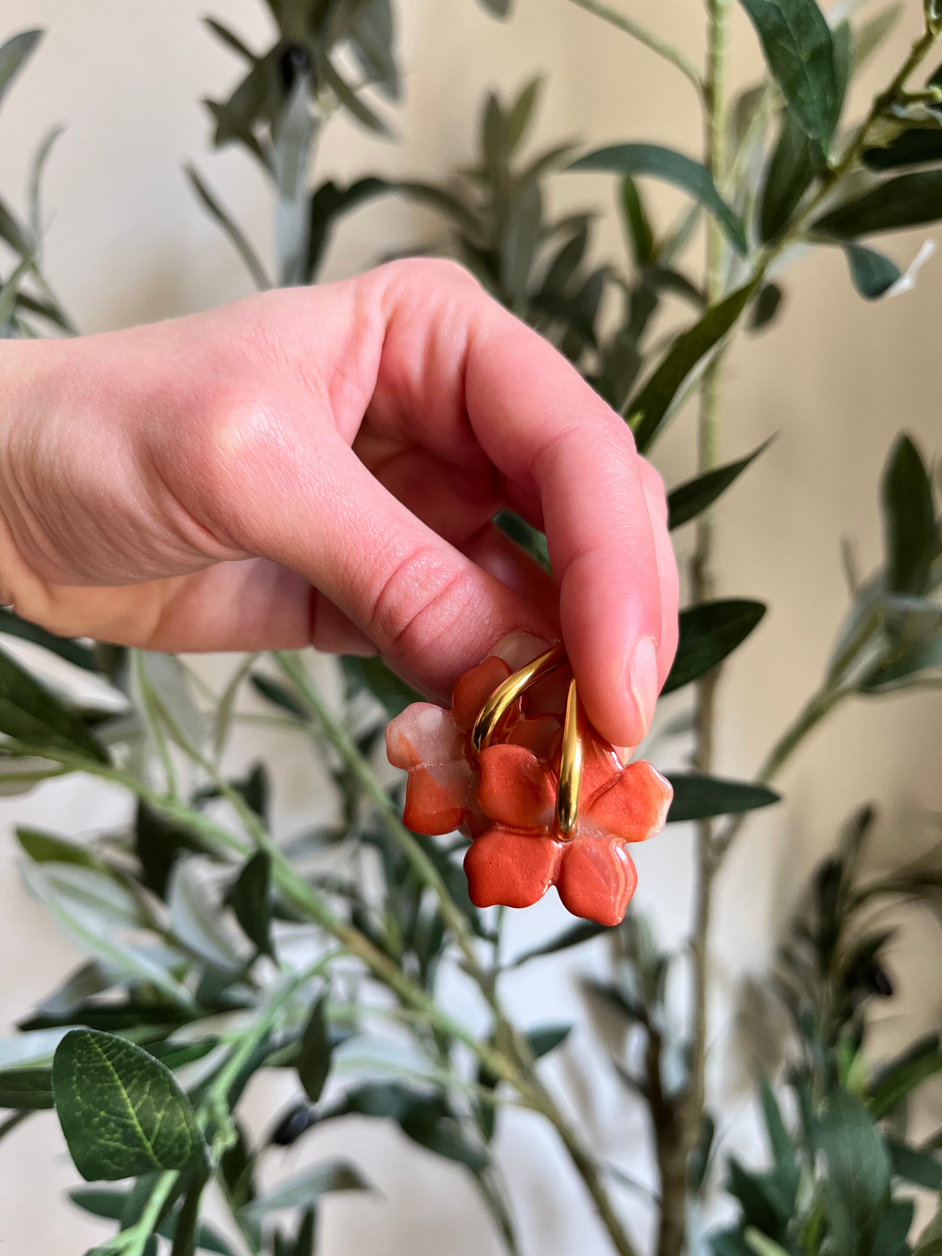Pampilles fleurs - Blanc & cuivre