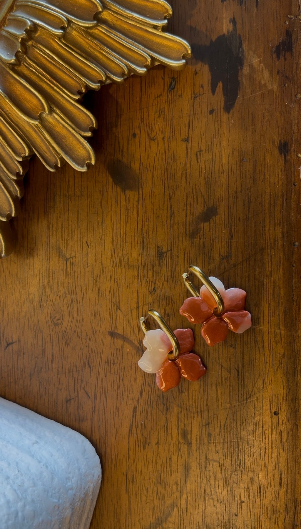 Pampilles fleurs - Blanc & cuivre