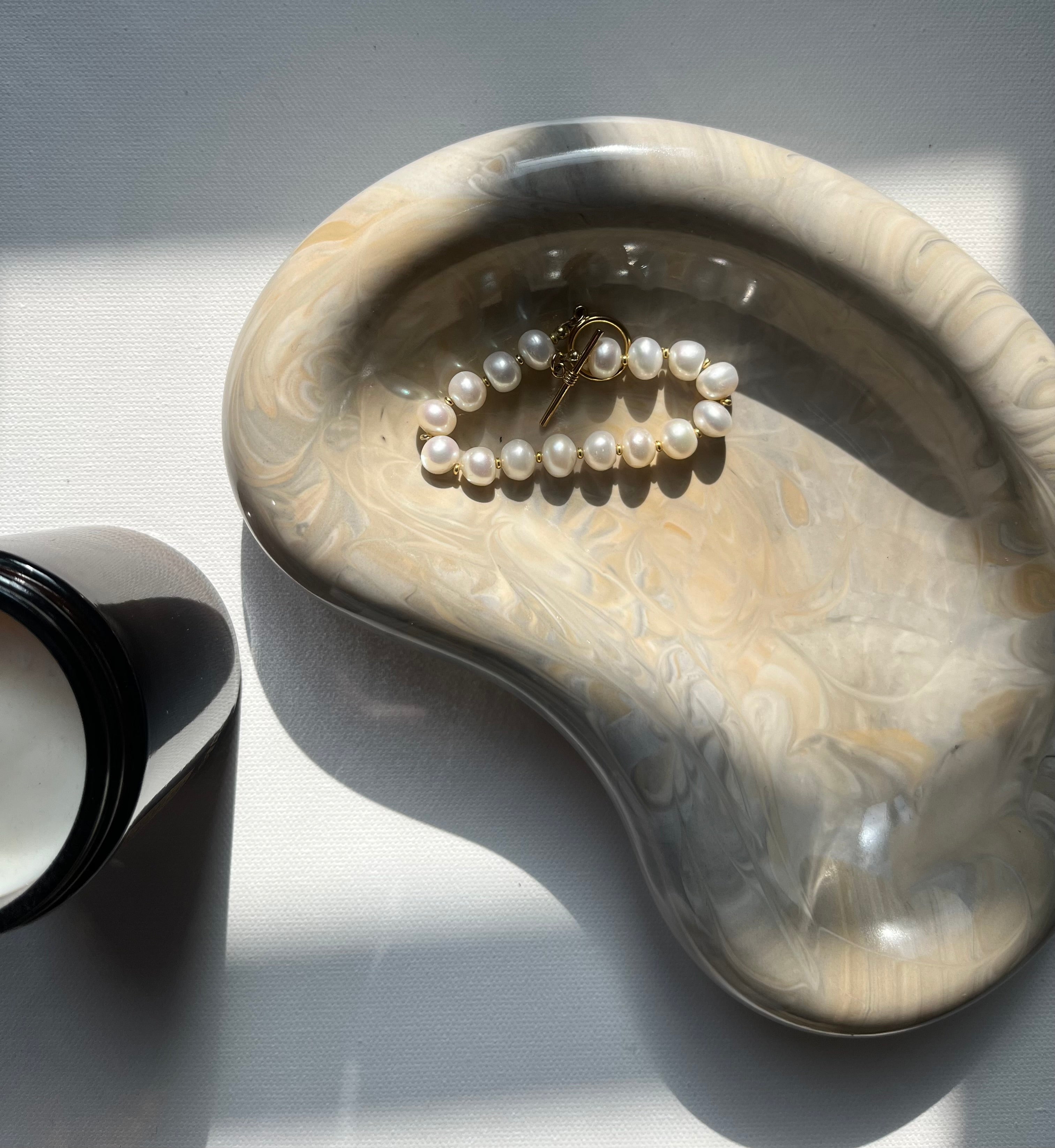 Vide-poche effet marbre gris / beige