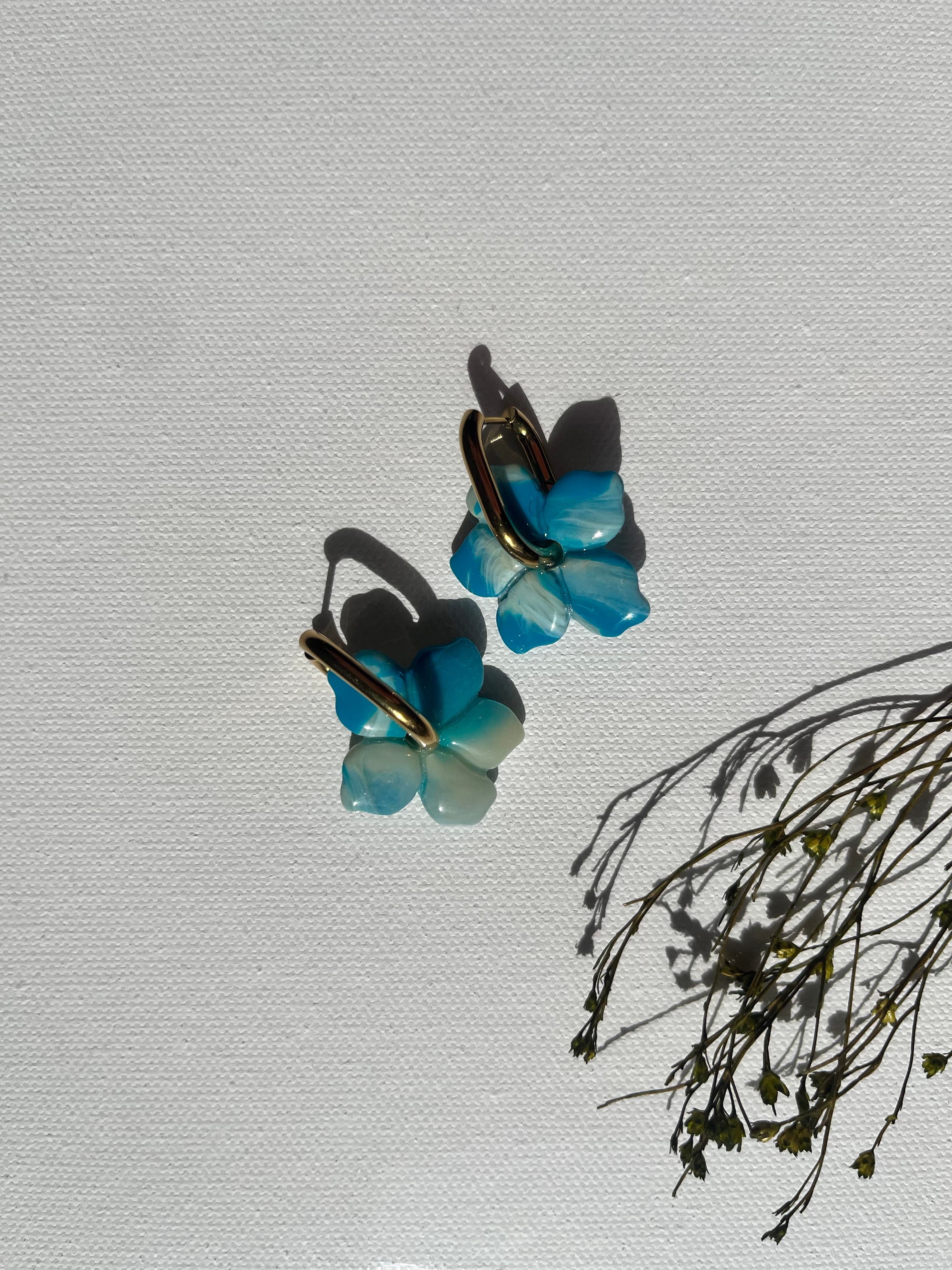 Pampilles fleurs bleu & blanc