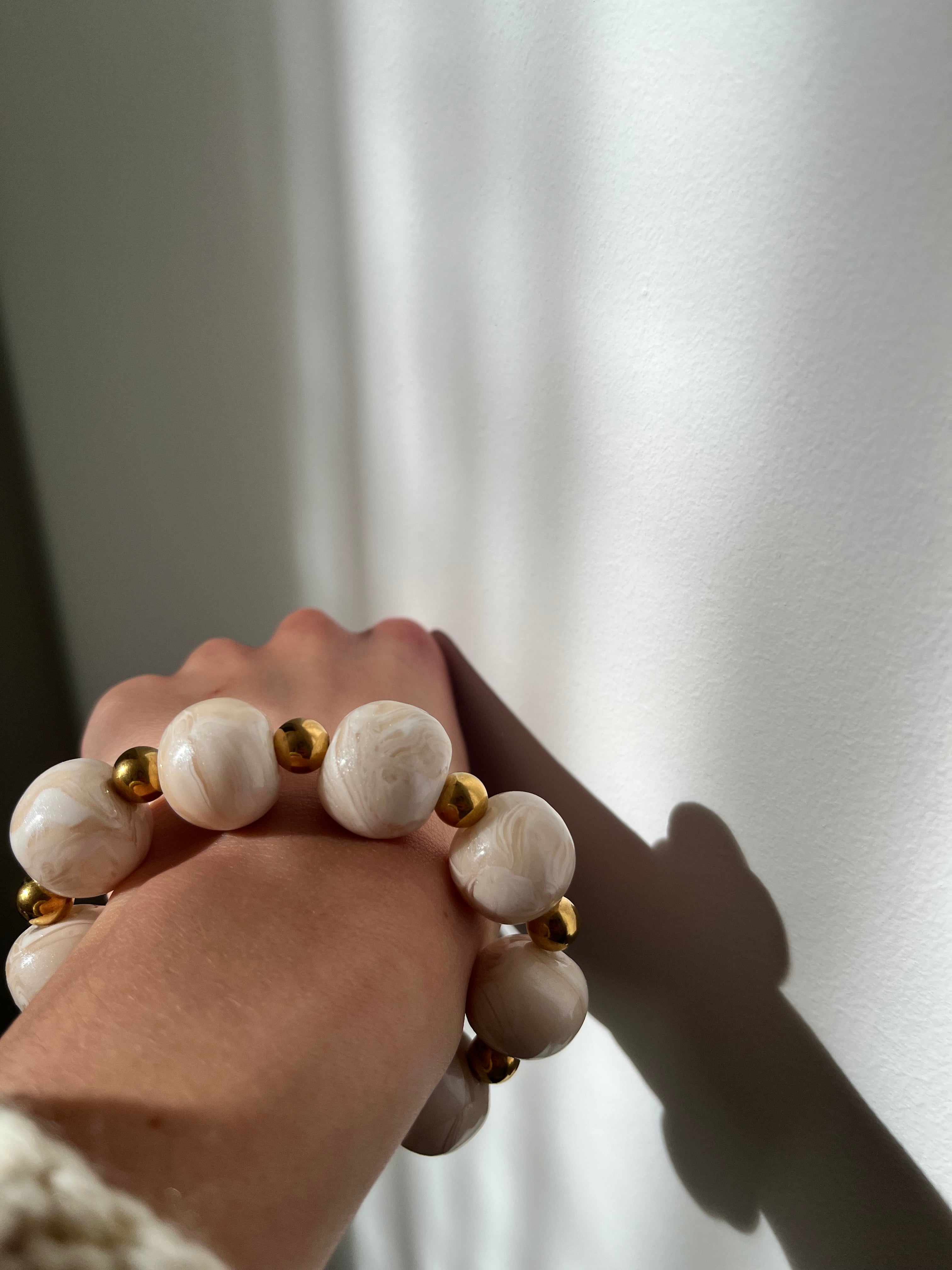 Bracelet perles - blanc reflet
