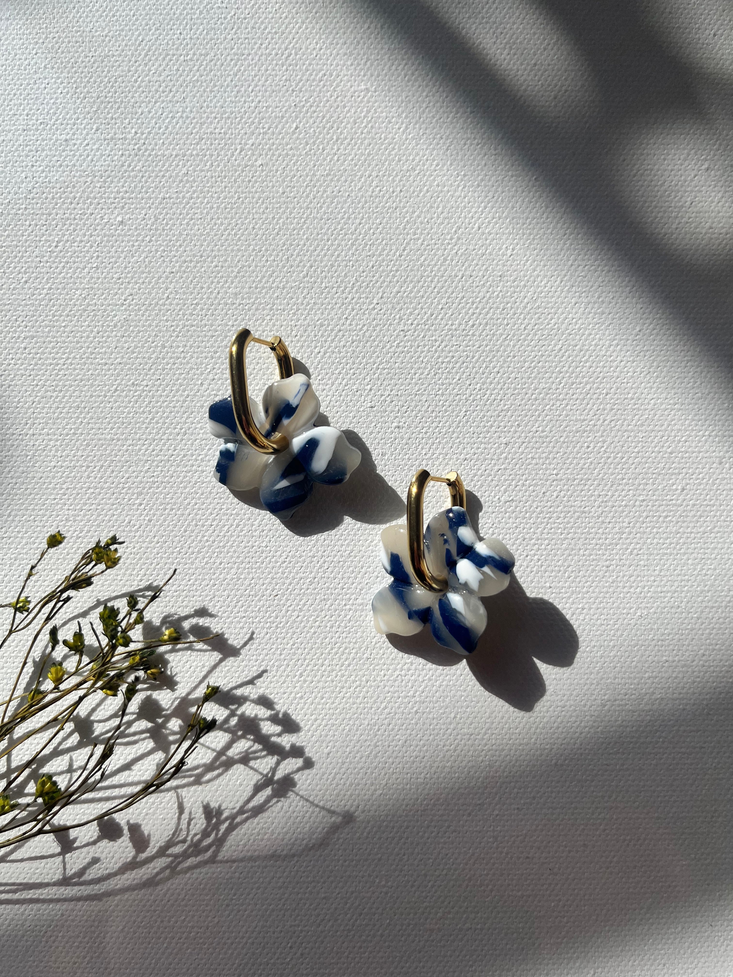 Pampilles fleurs bleu & blanc & transparent