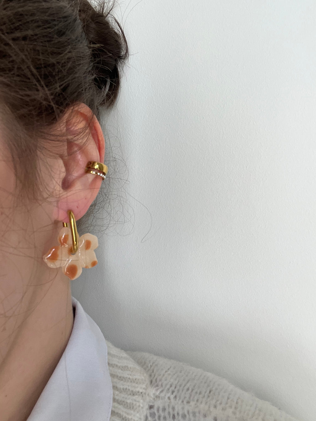 Pampille fleurs - Blanc moucheté camel