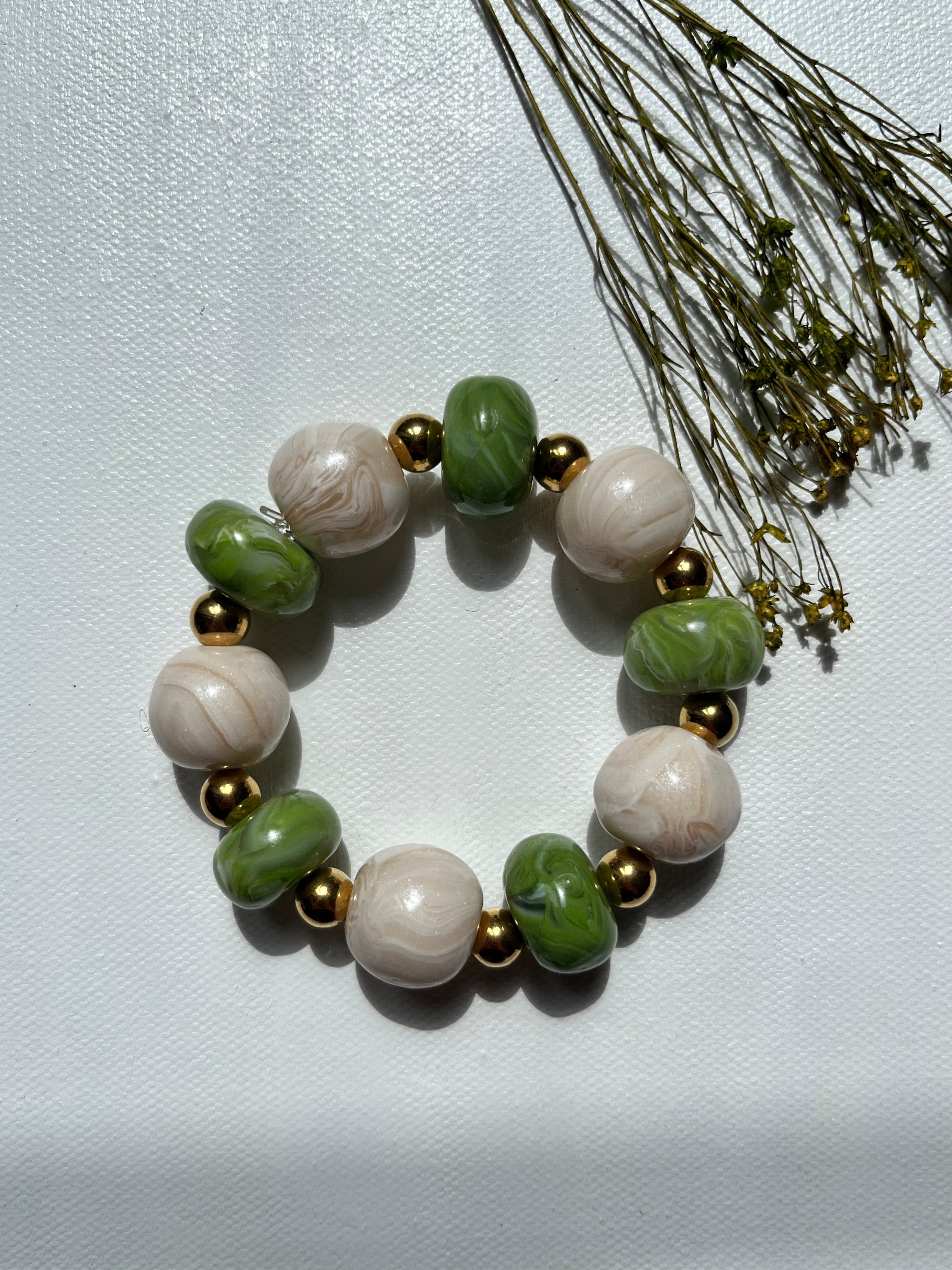 Bracelet perles - Vert & blanc