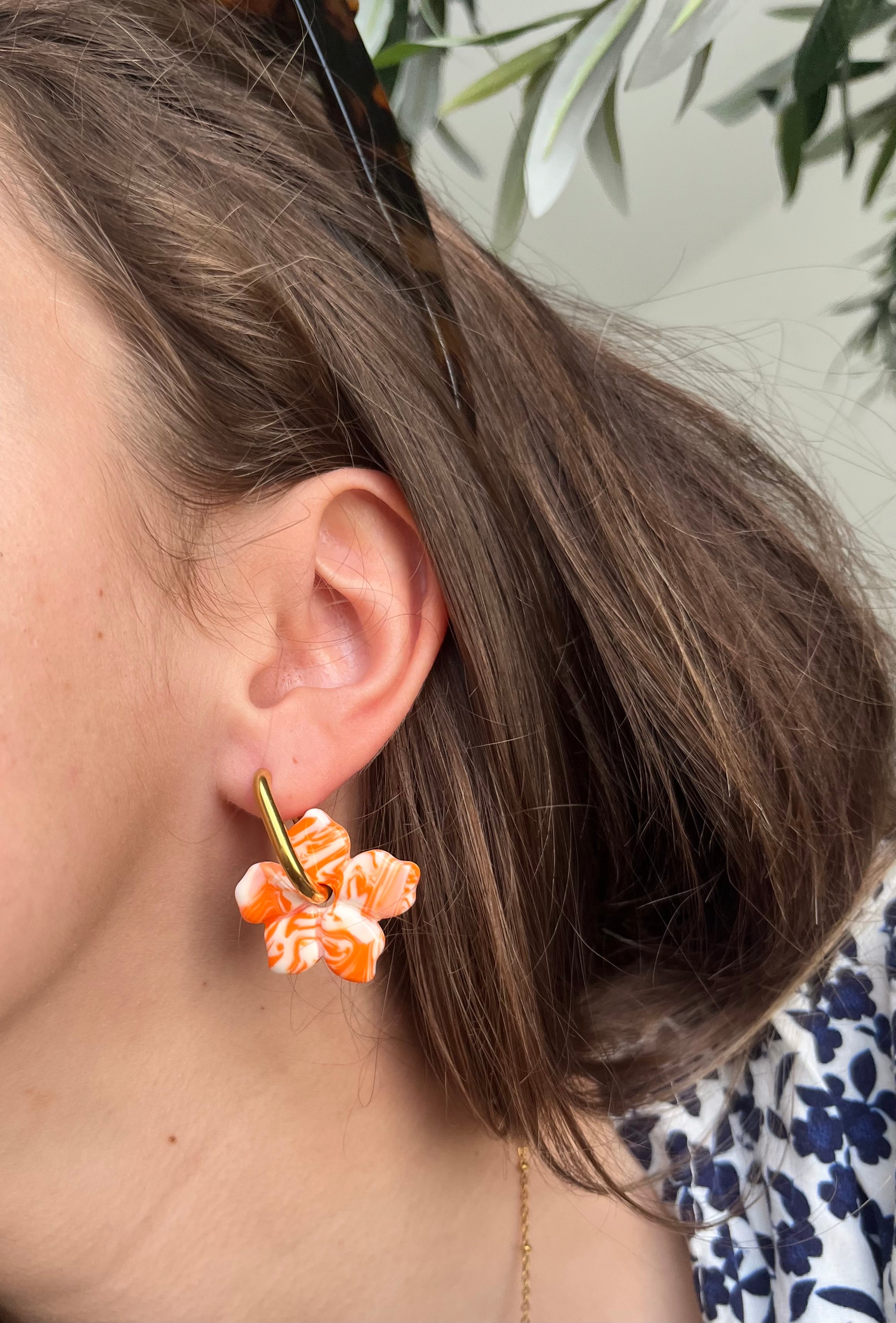Pampilles fleurs - Orange & Blanc