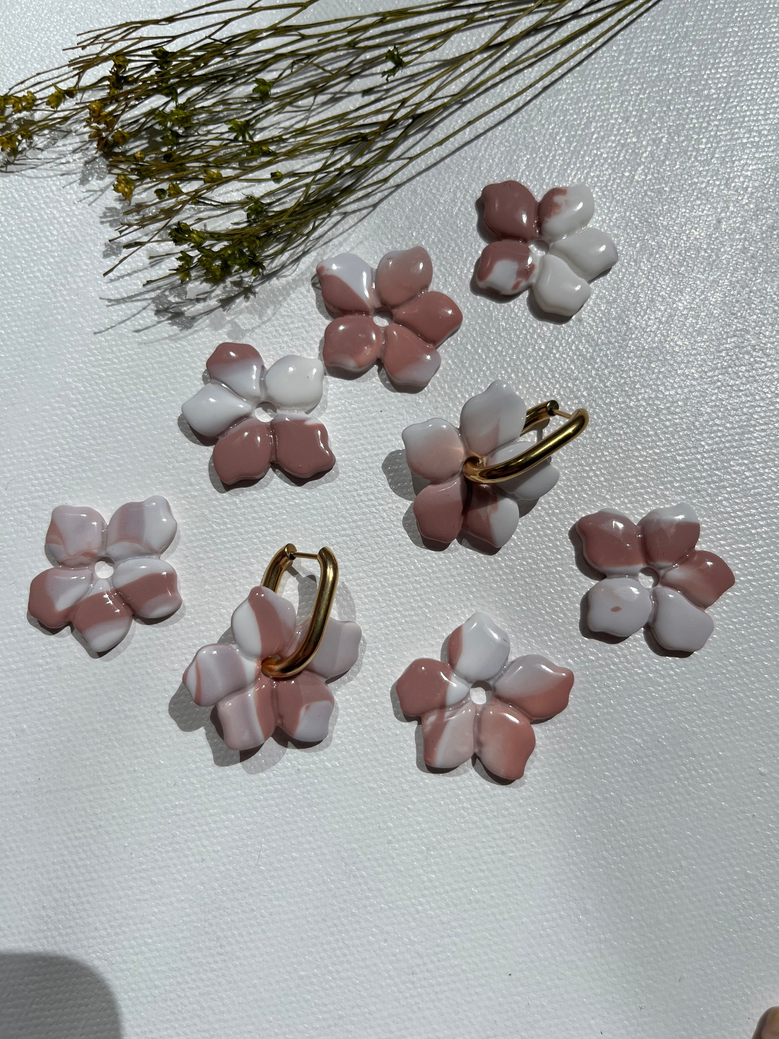Pampilles fleurs - Blanc & rose
