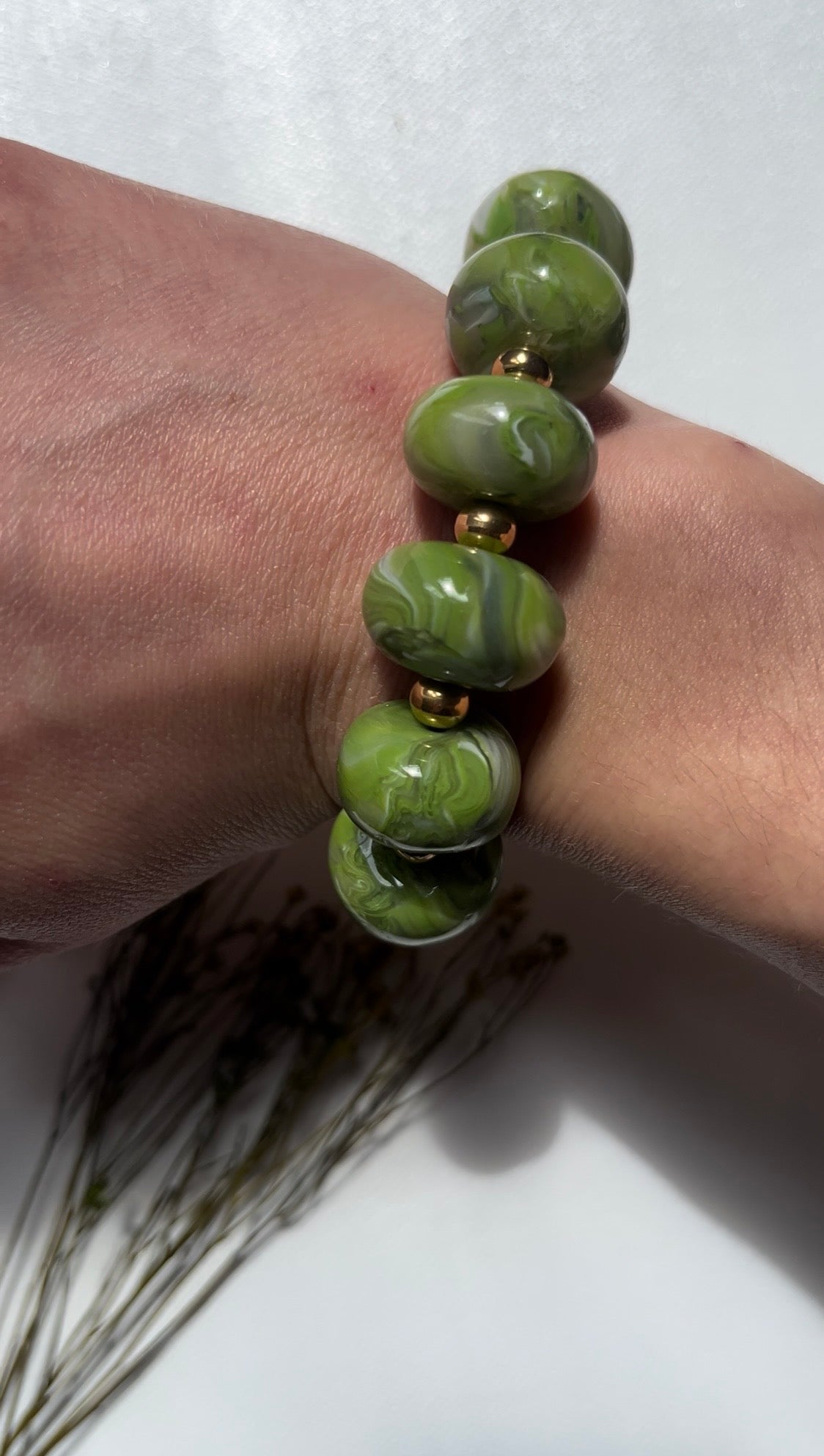 Bracelet perles - Vert reflets