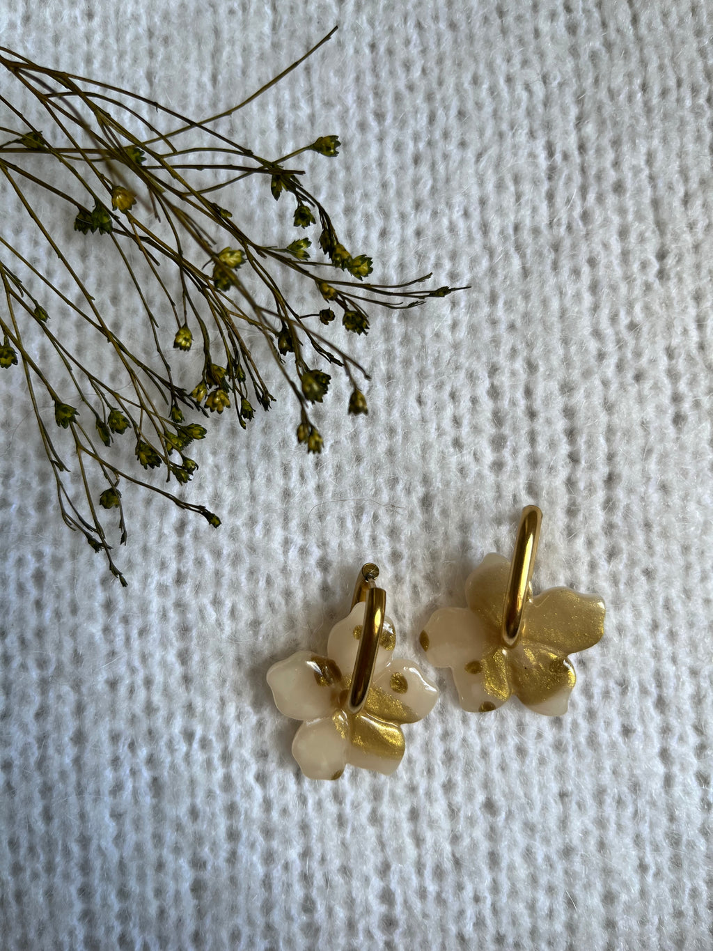 Pampilles fleurs - Blanc & or & moucheté or