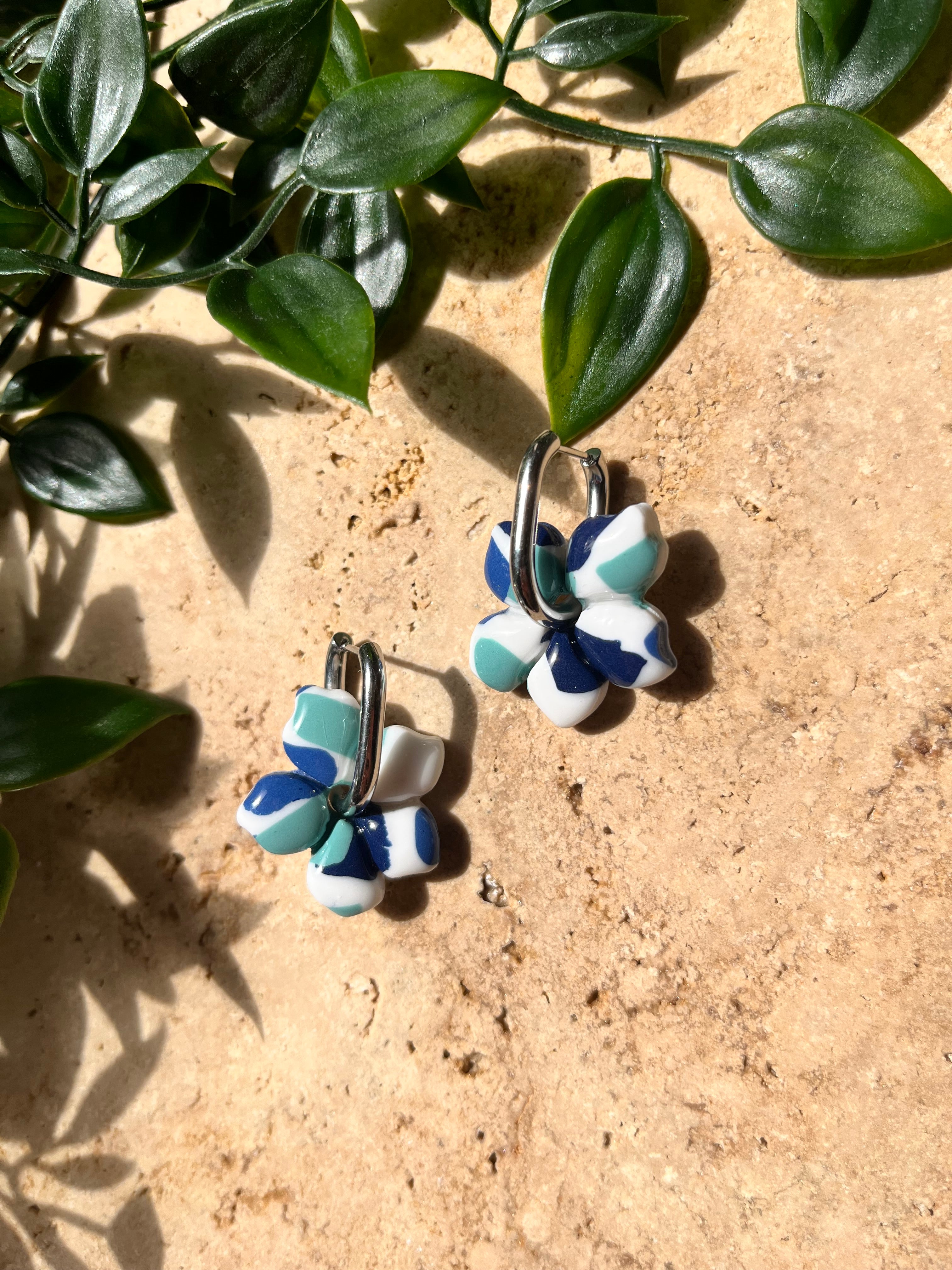 Pampilles fleurs - blanc trio bleu