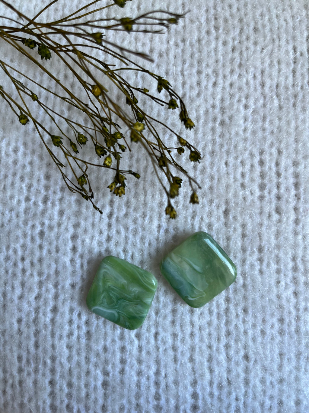 Boucles d’oreilles carrées - Vert & blanc