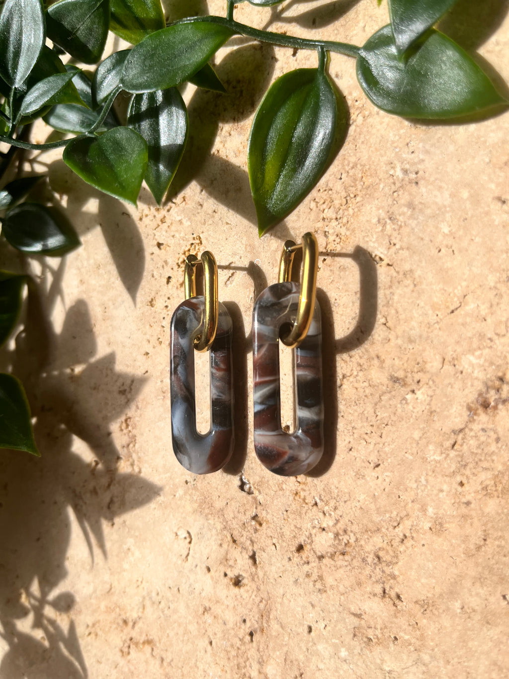 Pampilles ovales - blanc & Noir & marron