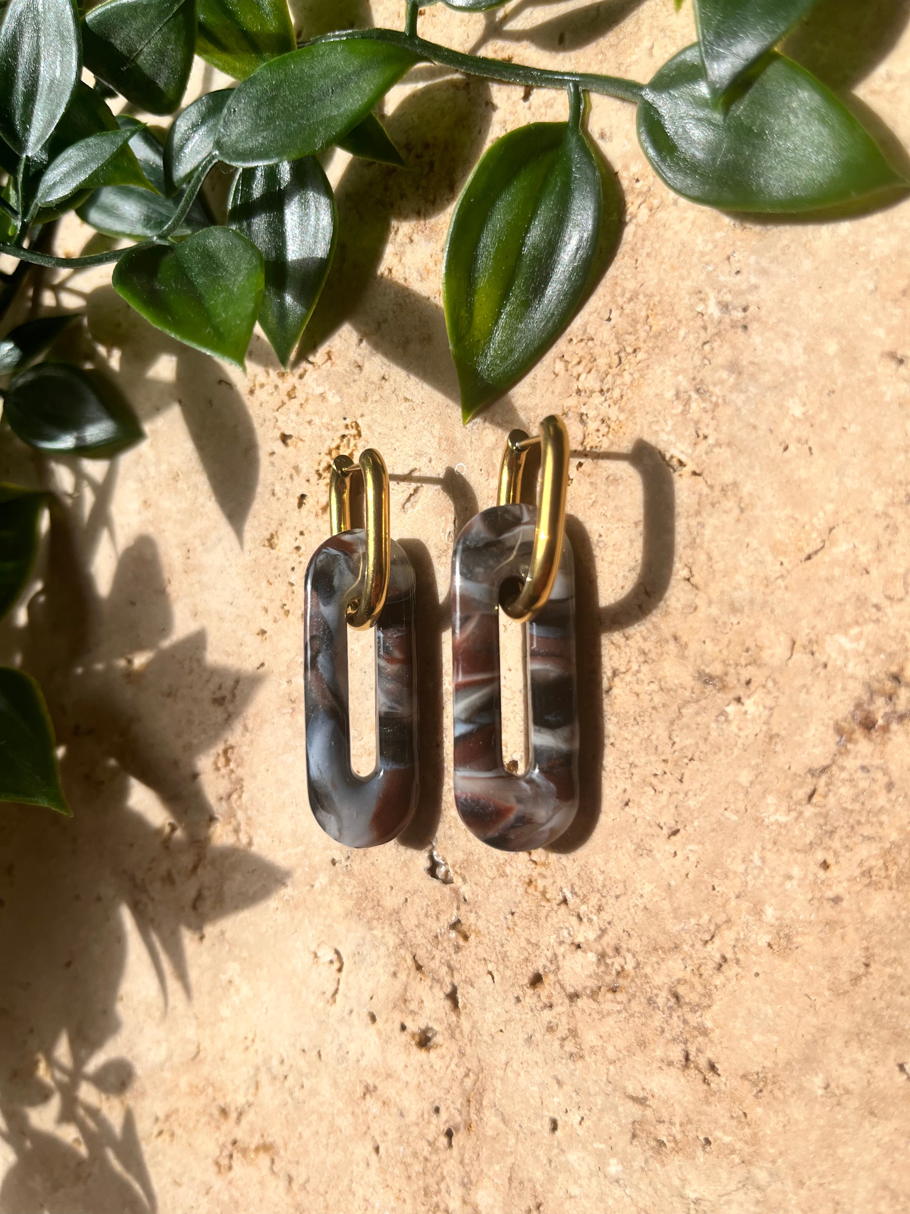 Pampilles ovales - blanc & Noir & marron