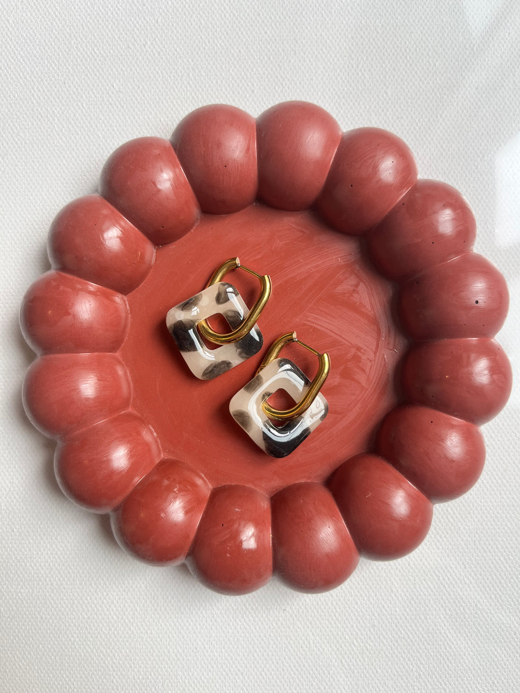 Pampilles carrées - Blanc moucheté noir