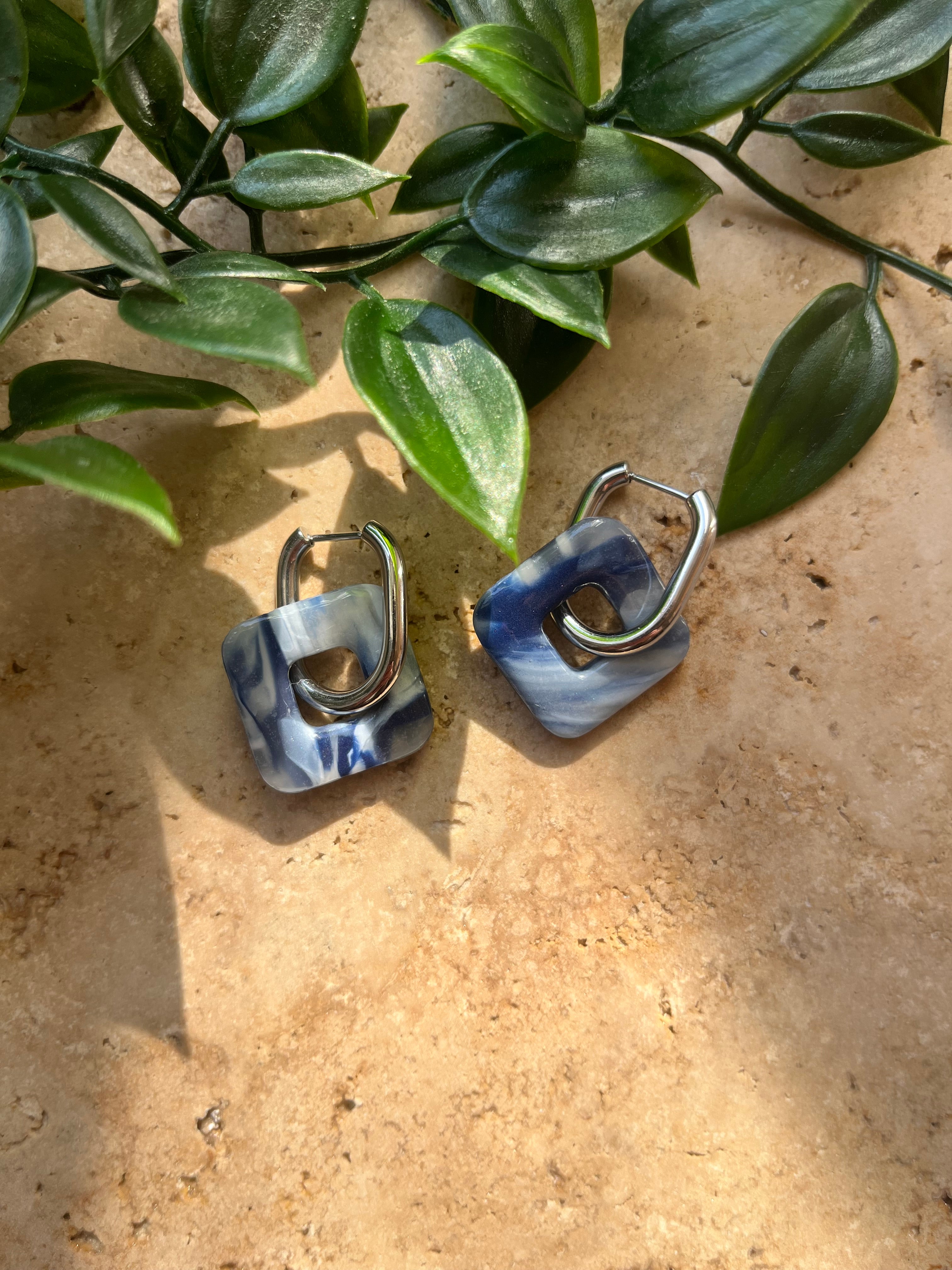 Pampilles carrées - Bleu & Blanc
