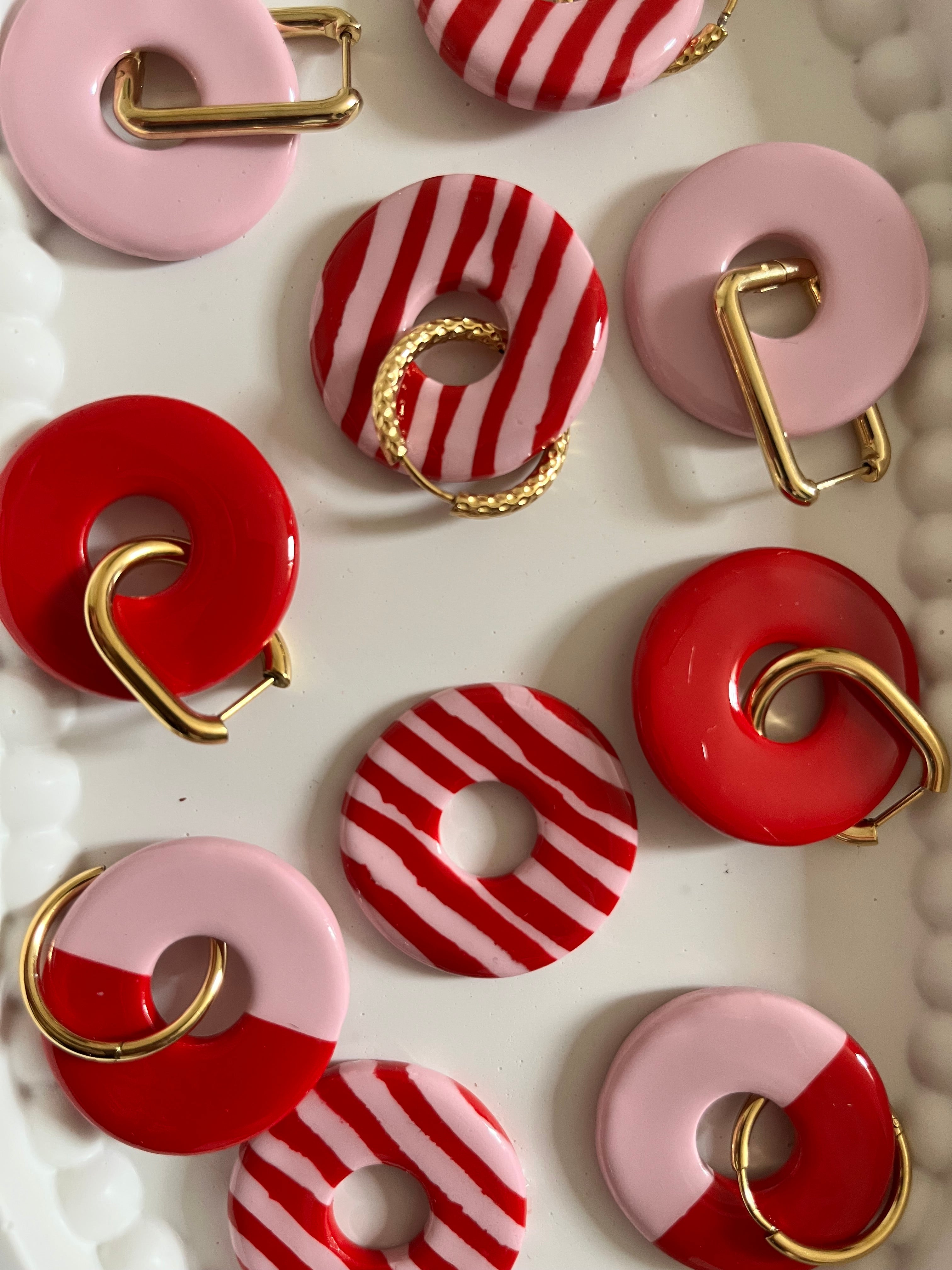 Pampilles donuts - Rayés rouge & rose