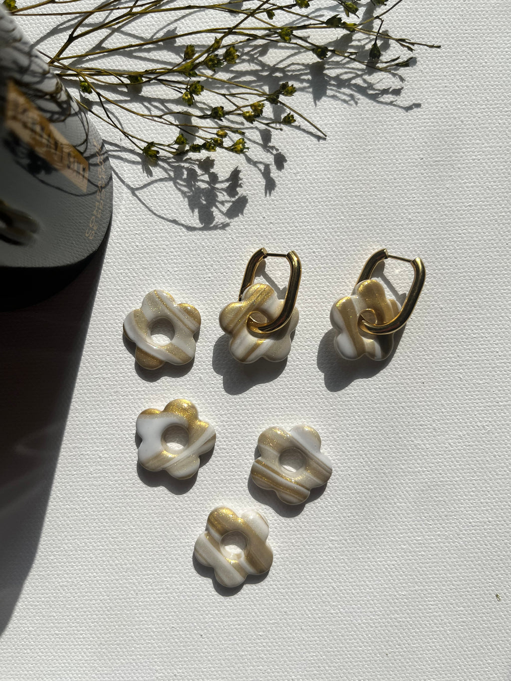 Pampilles petites fleurs - Blanc & or