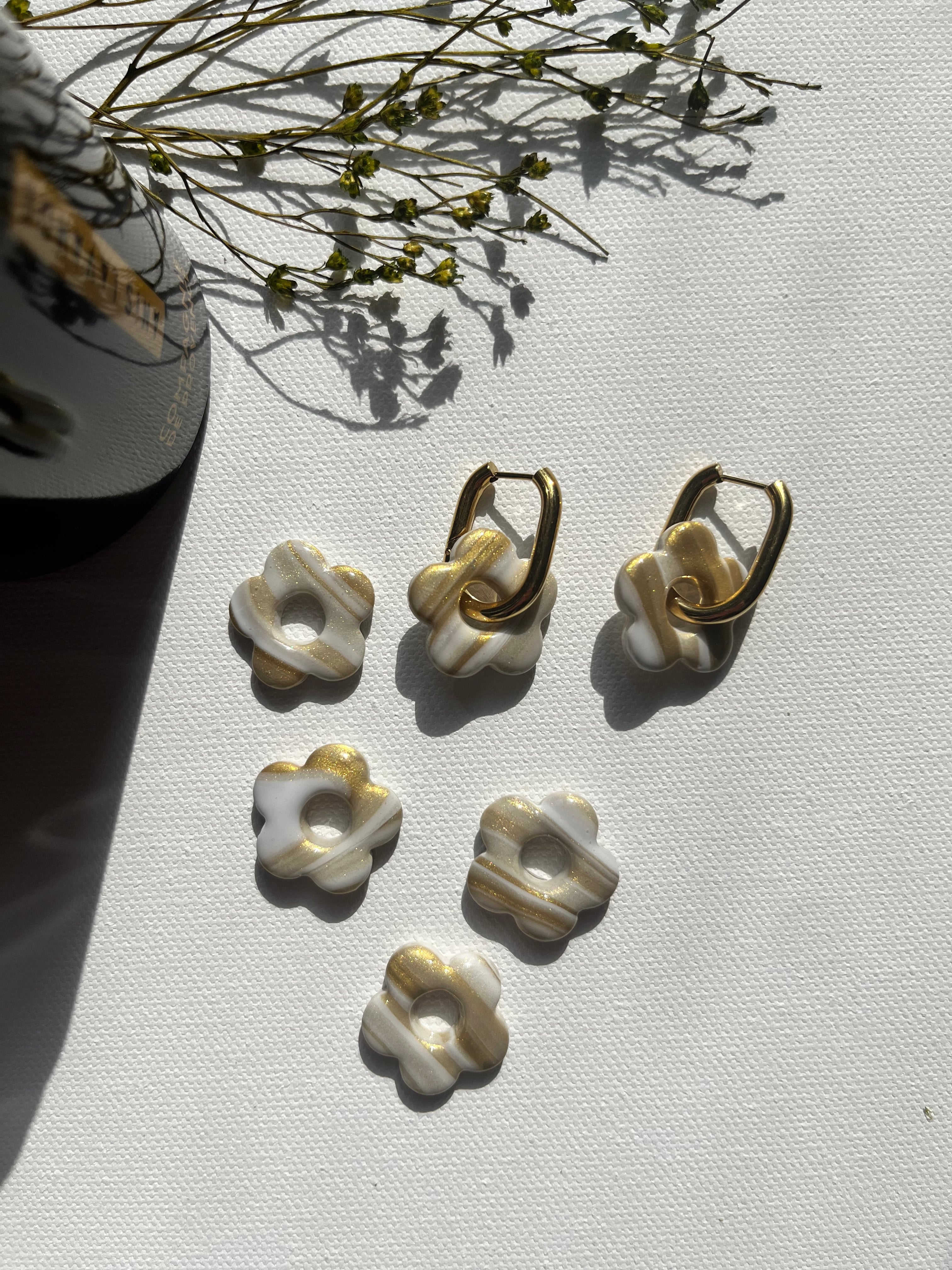 Pampilles petites fleurs - Blanc & or