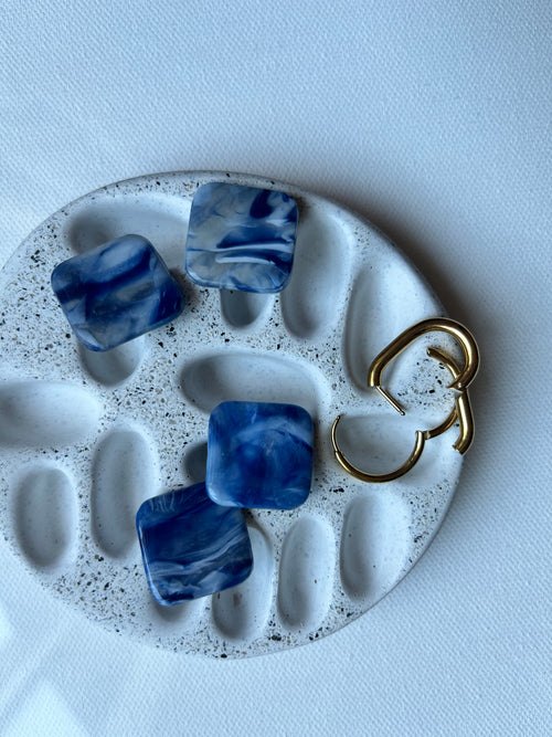 Boucles d’oreilles carrées - Bleu & Blanc