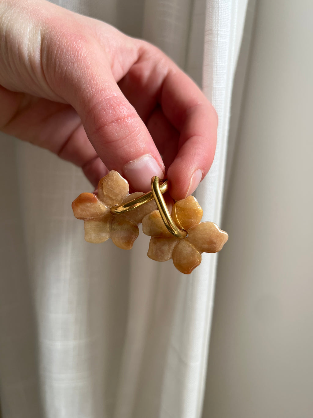 Pampilles fleurs - Effet pierre clair & or