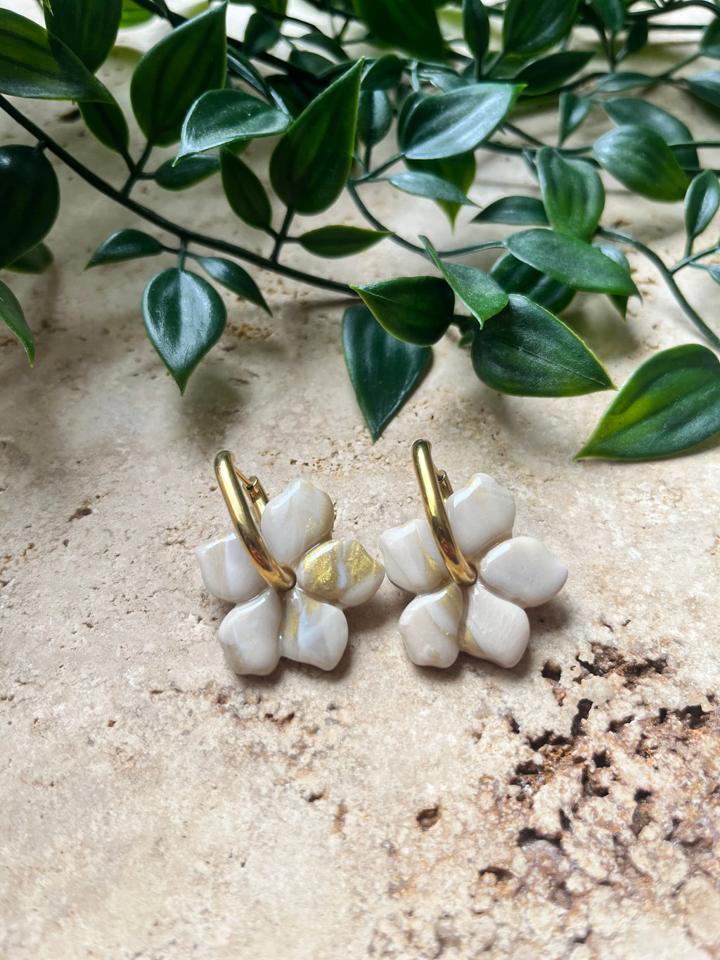 Pampilles fleurs - Beige & or