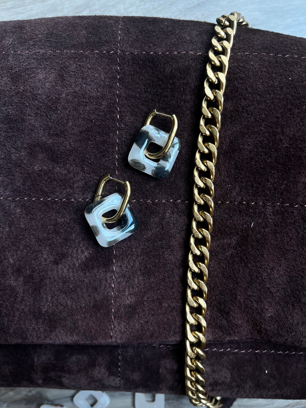 Pampilles carrées - Blanc moucheté noir