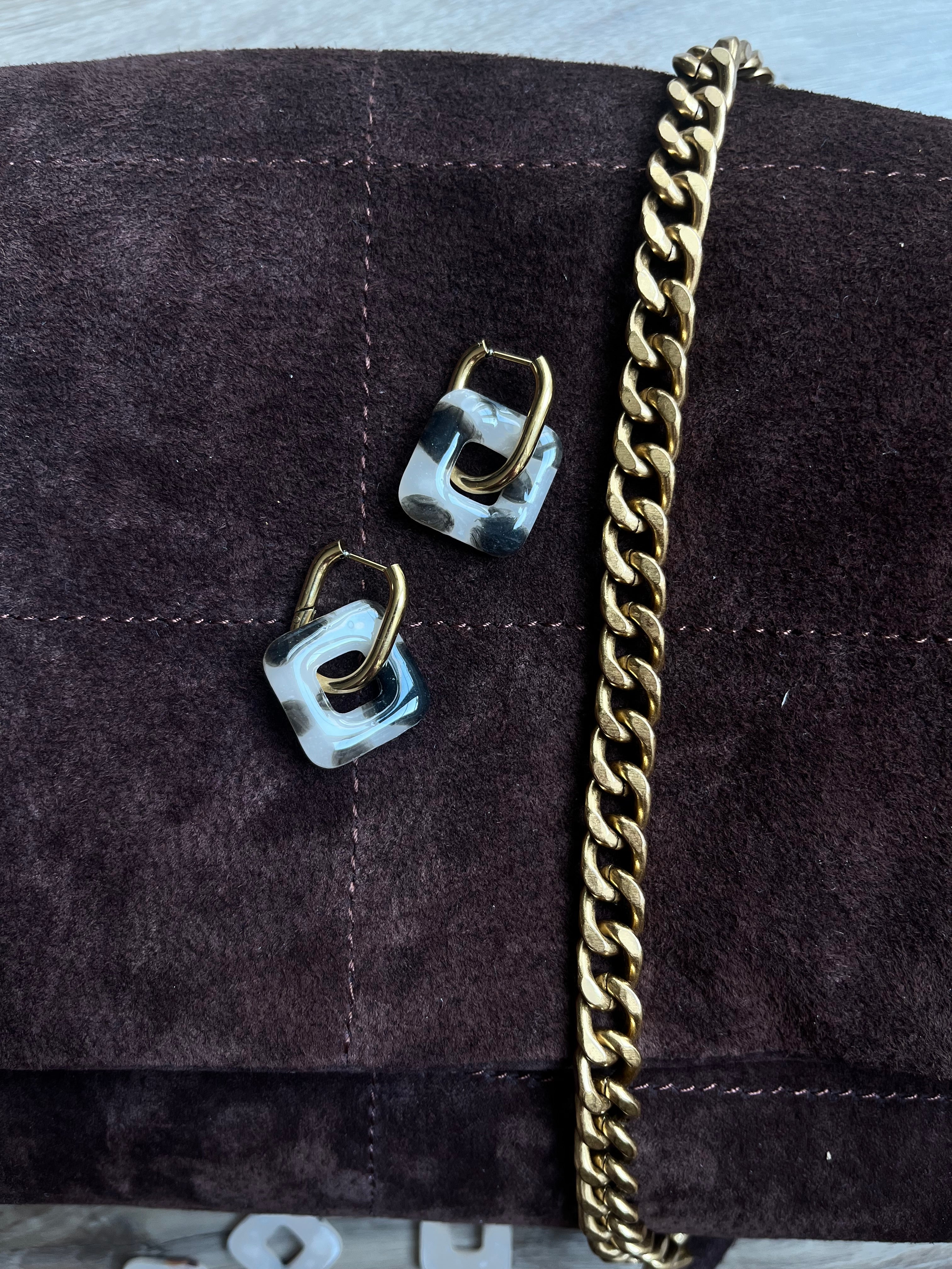 Pampilles carrées - Blanc moucheté noir