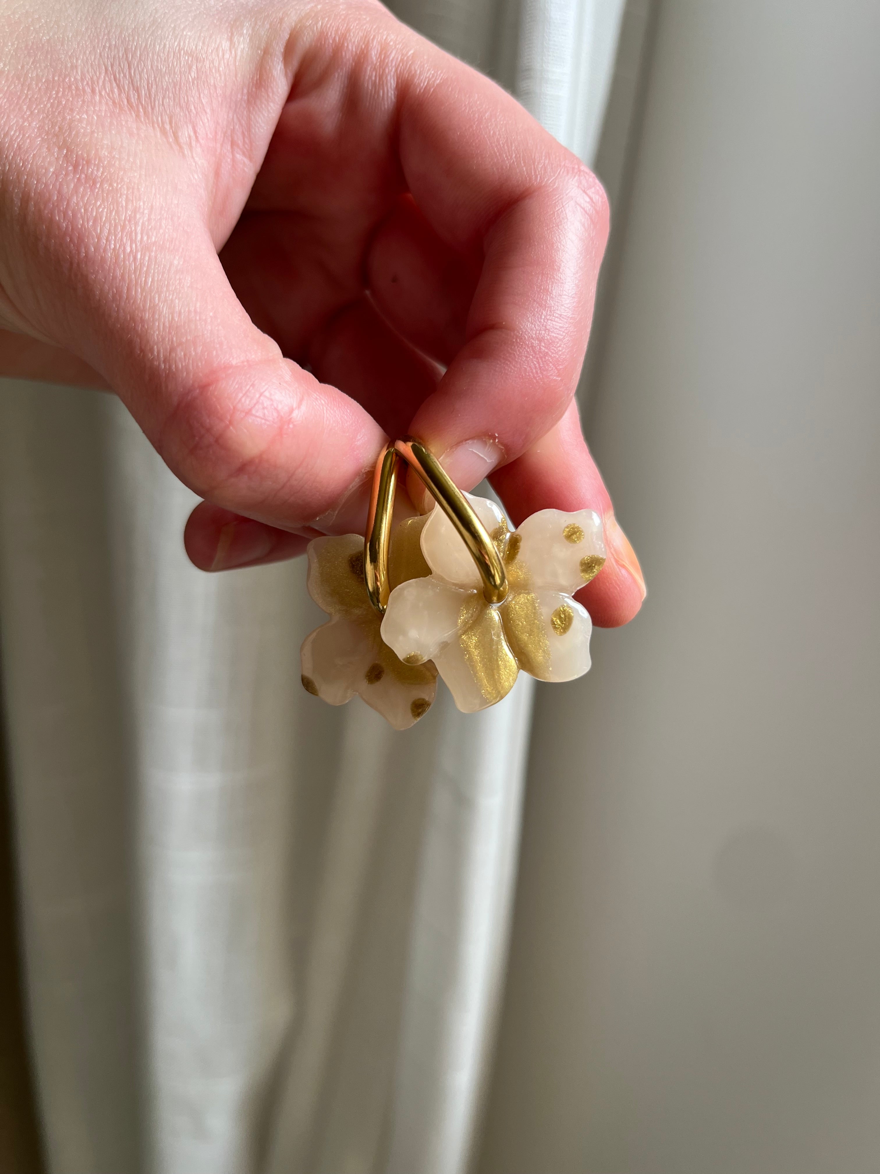 Pampilles fleurs - Blanc & or & moucheté or