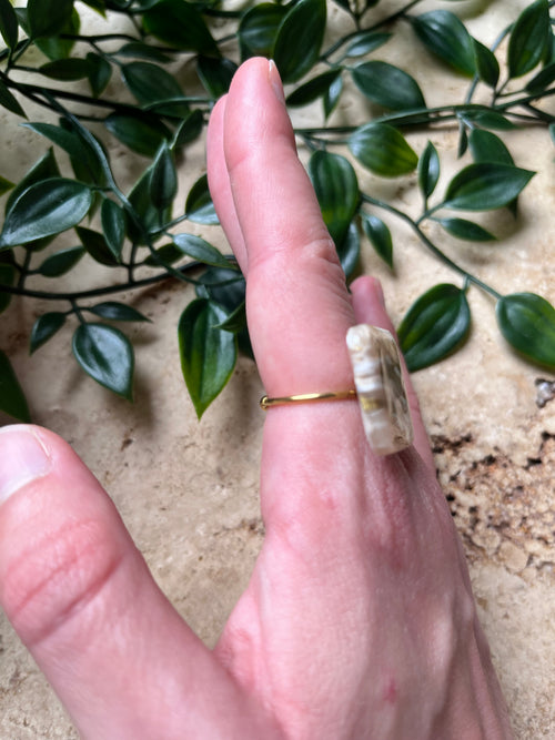 Bague carrée blanc & or