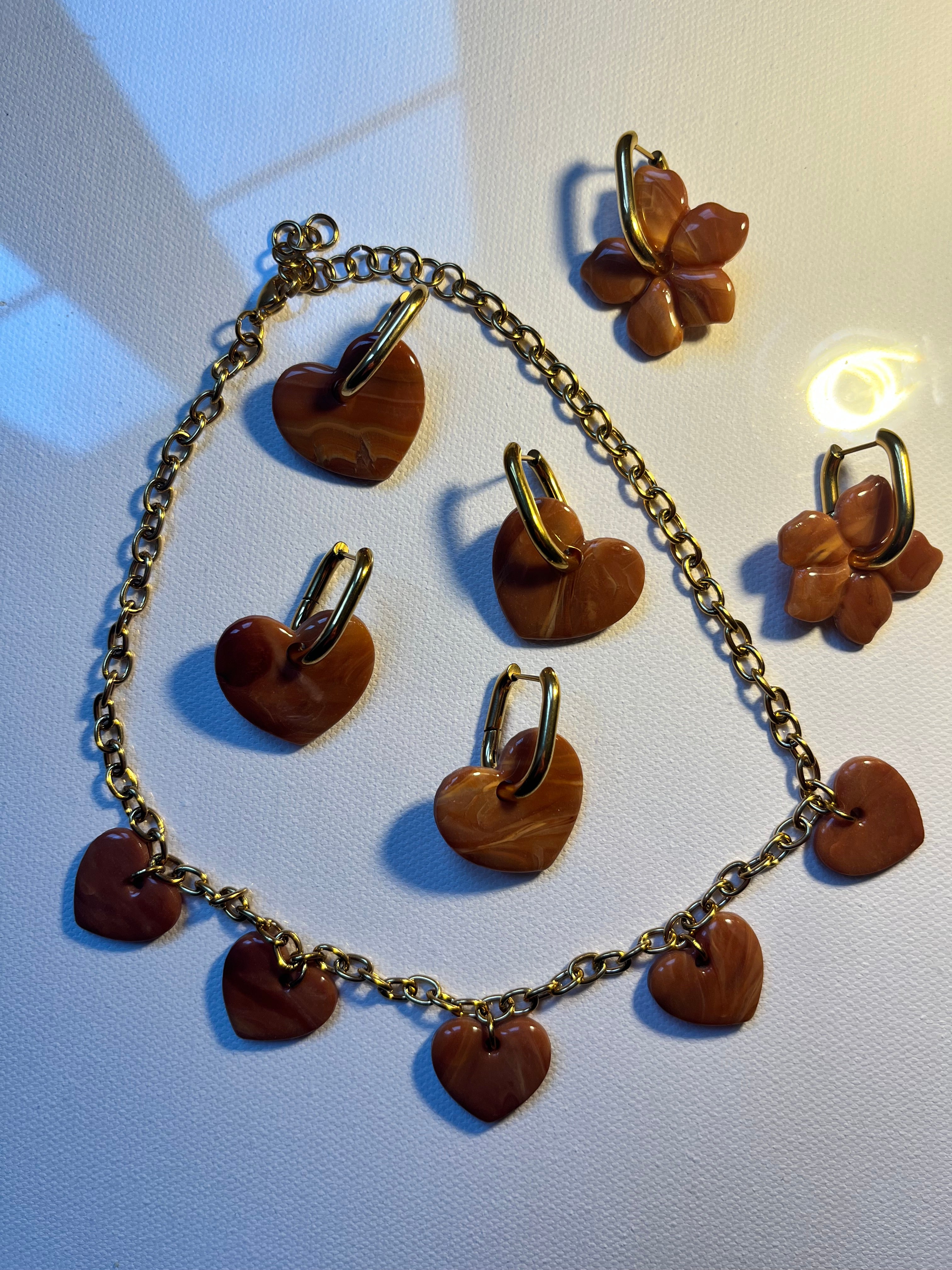 Pampilles cœurs marron effet pierre