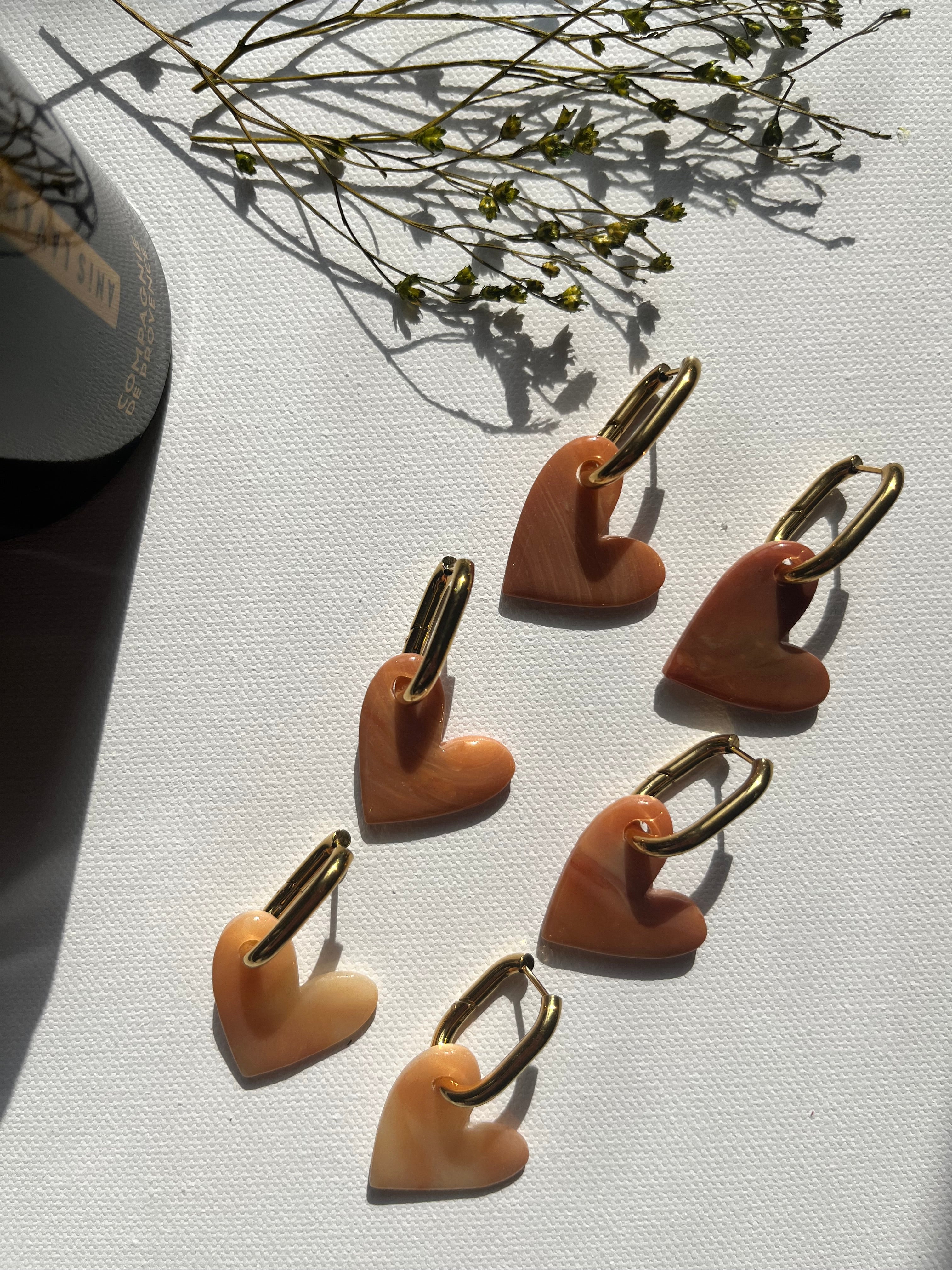 Pampilles cœurs - Effet pierre beige