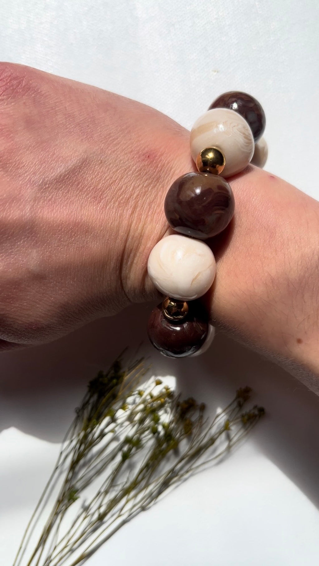 Bracelet perles - Blanc & Chocolat noir