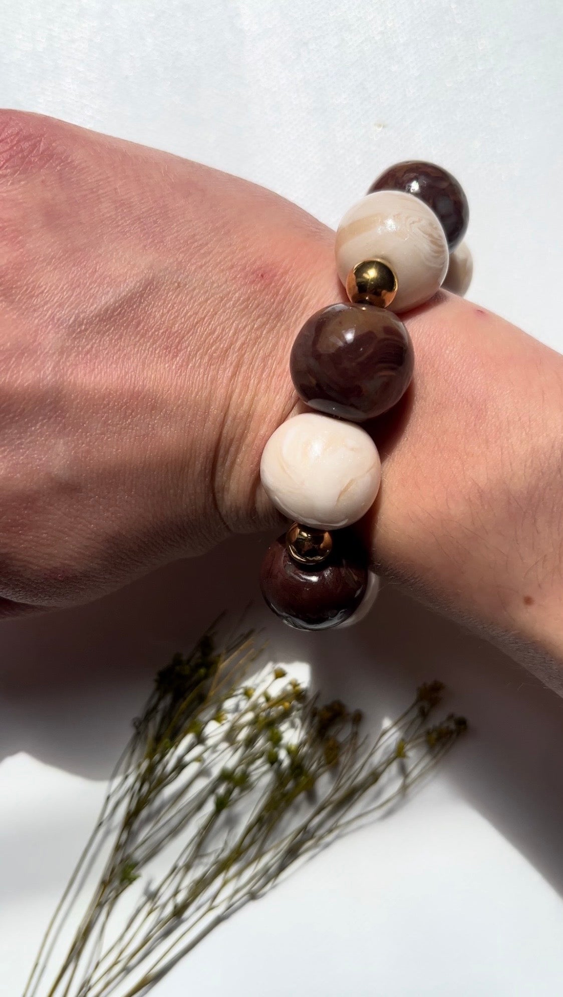 Bracelet perles - Blanc & Chocolat noir