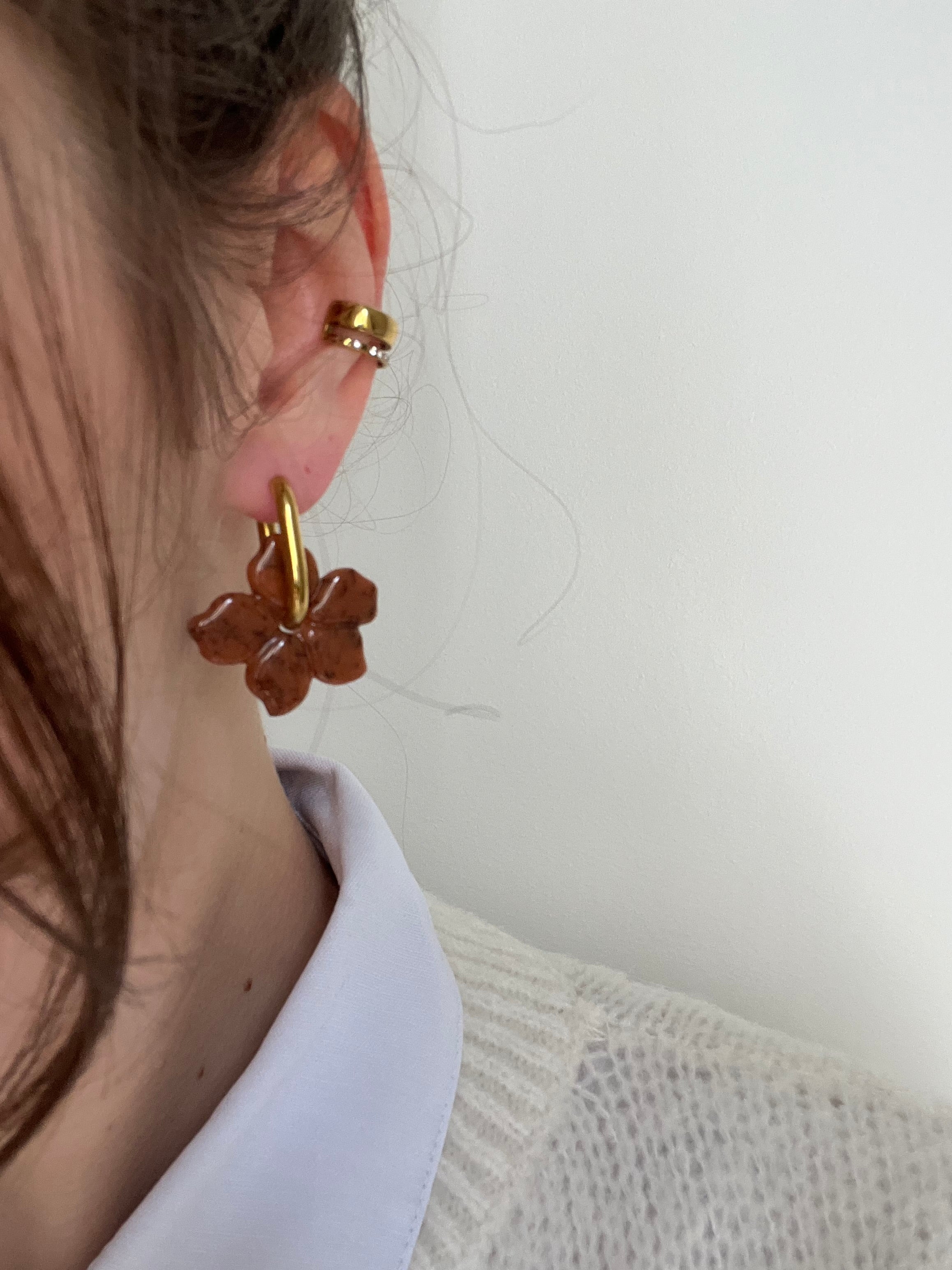 Pampille fleurs - Marron moucheté noir