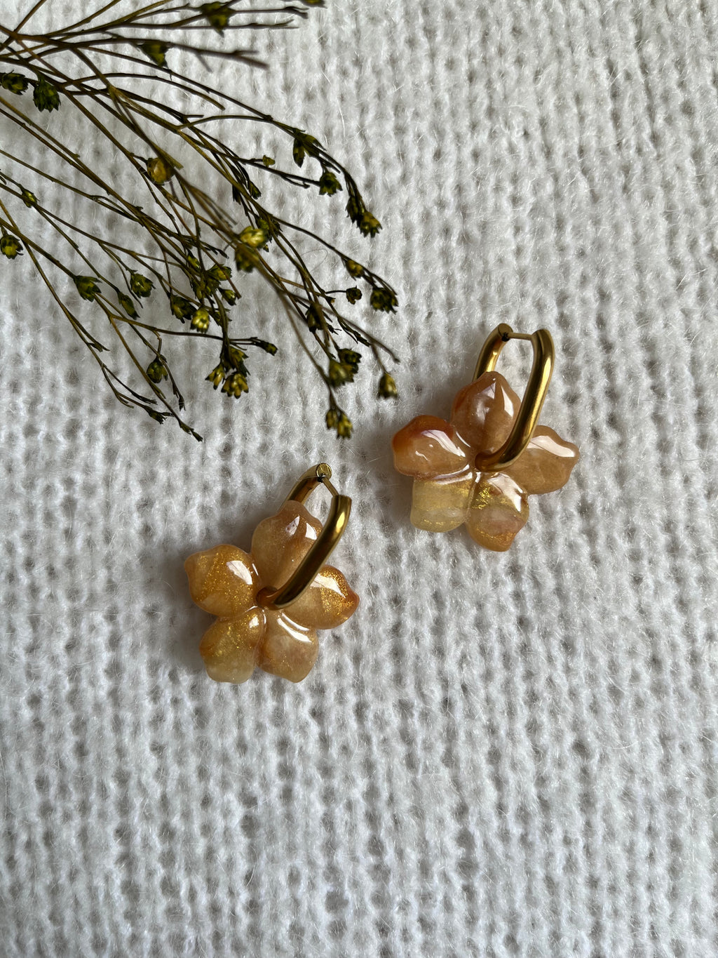 Pampilles fleurs - Effet pierre clair & or