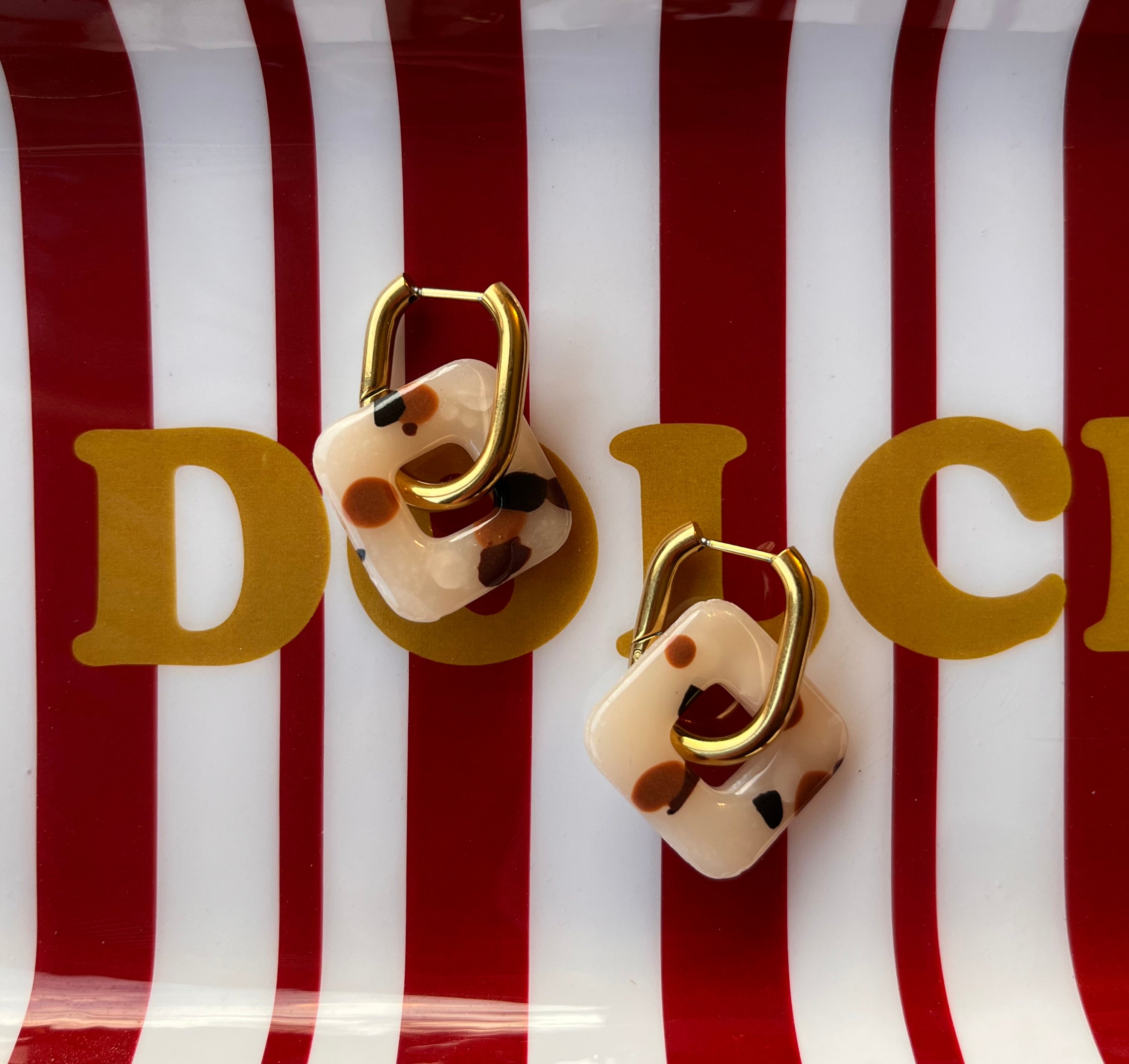 Pampilles carrées - Blanc moucheté marron & noir